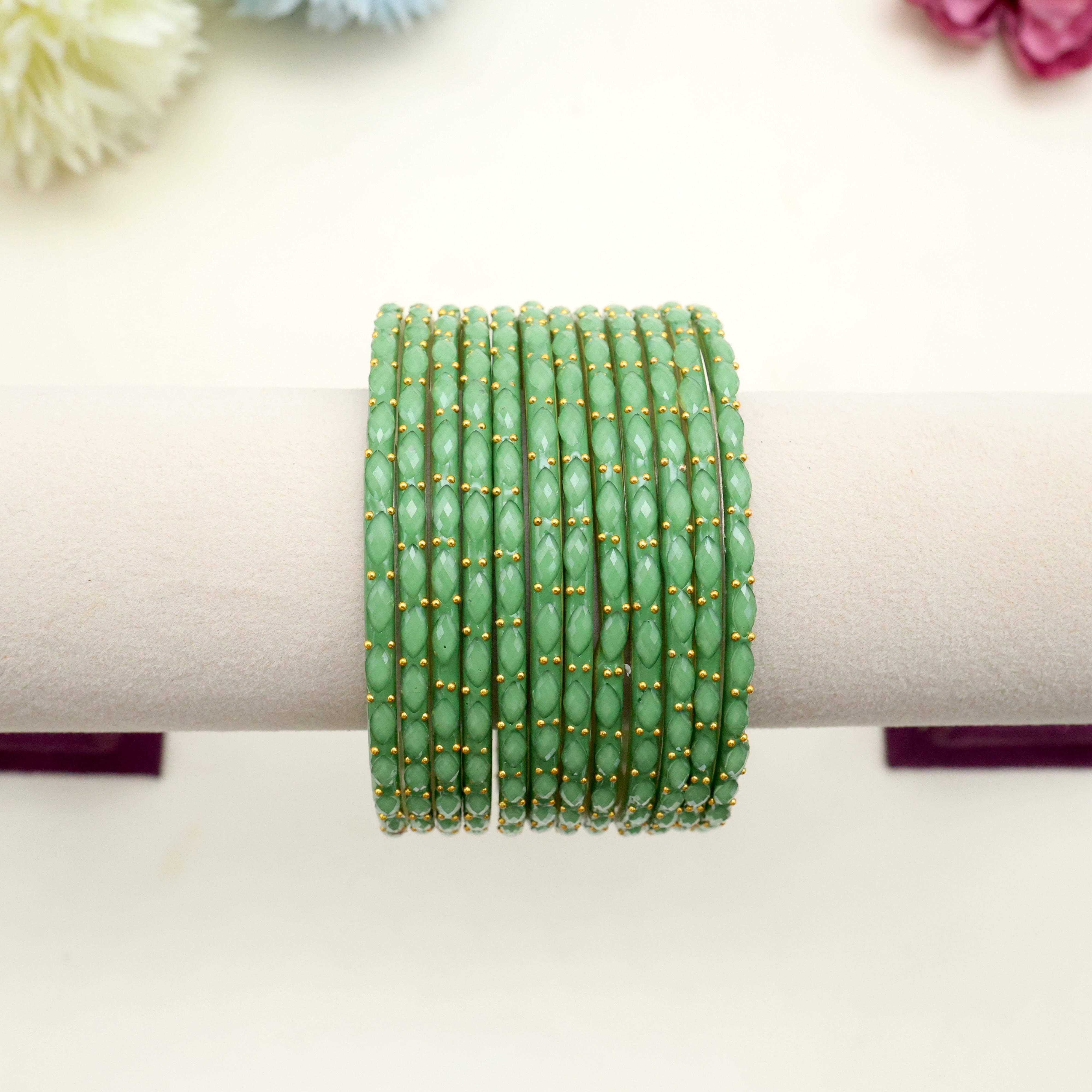 New Premium Rain Drop Bangles (One Dozen) - Mint Green