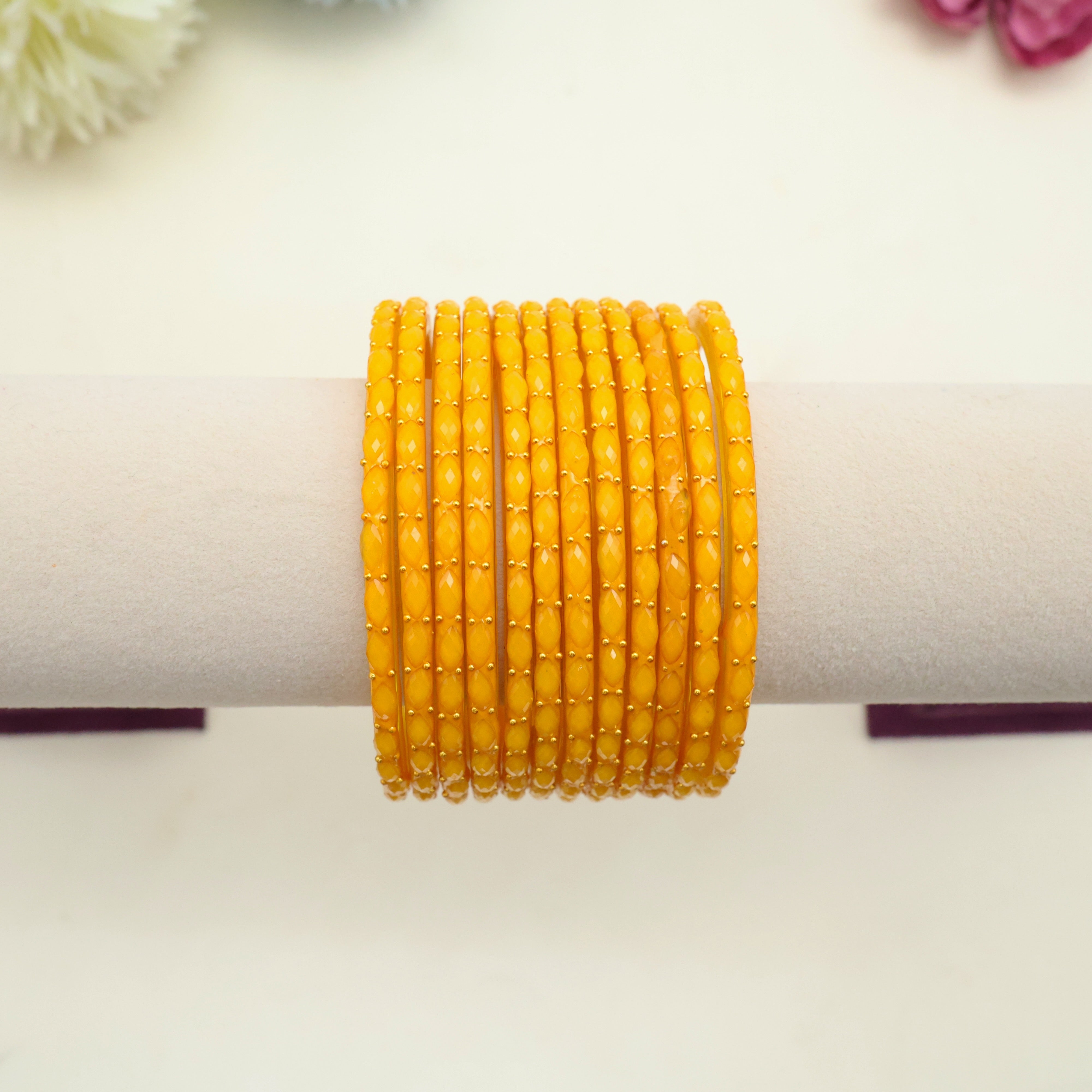 New Premium Rain Drop Bangles (One Dozen) - Haldi Yellow