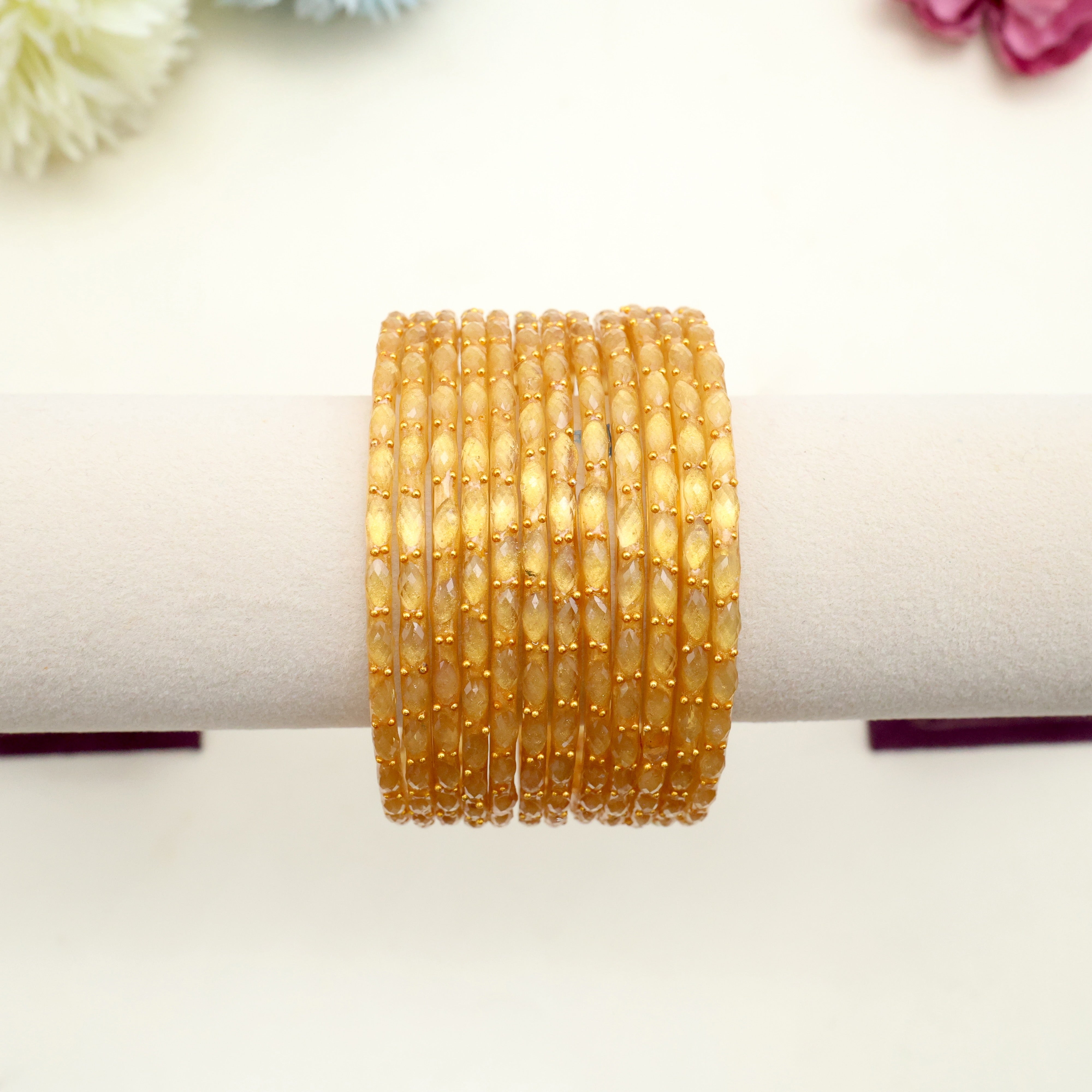 New Premium Rain Drop Bangles (One Dozen) - Golden Yellow