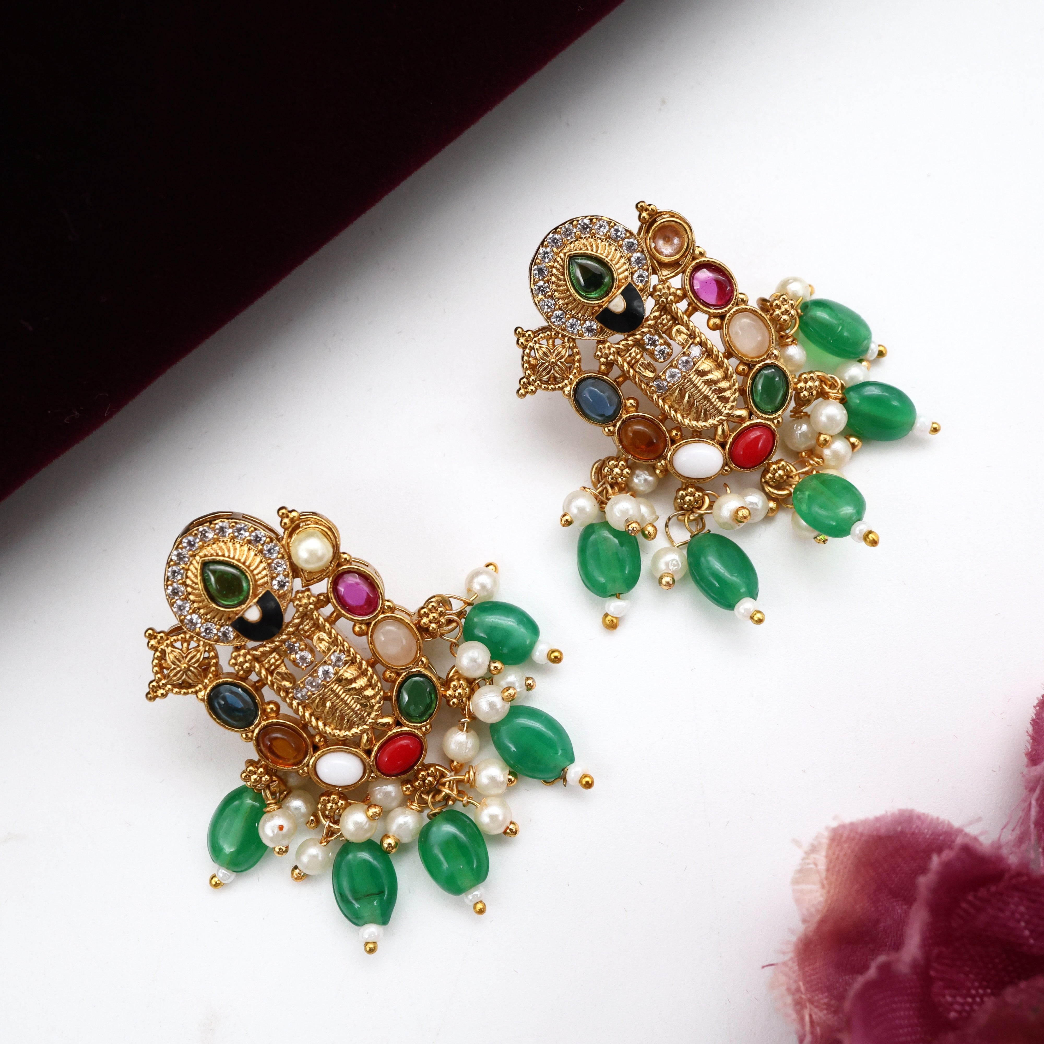 Antique Multicolour Stone Lord Venkateshwara Earrings