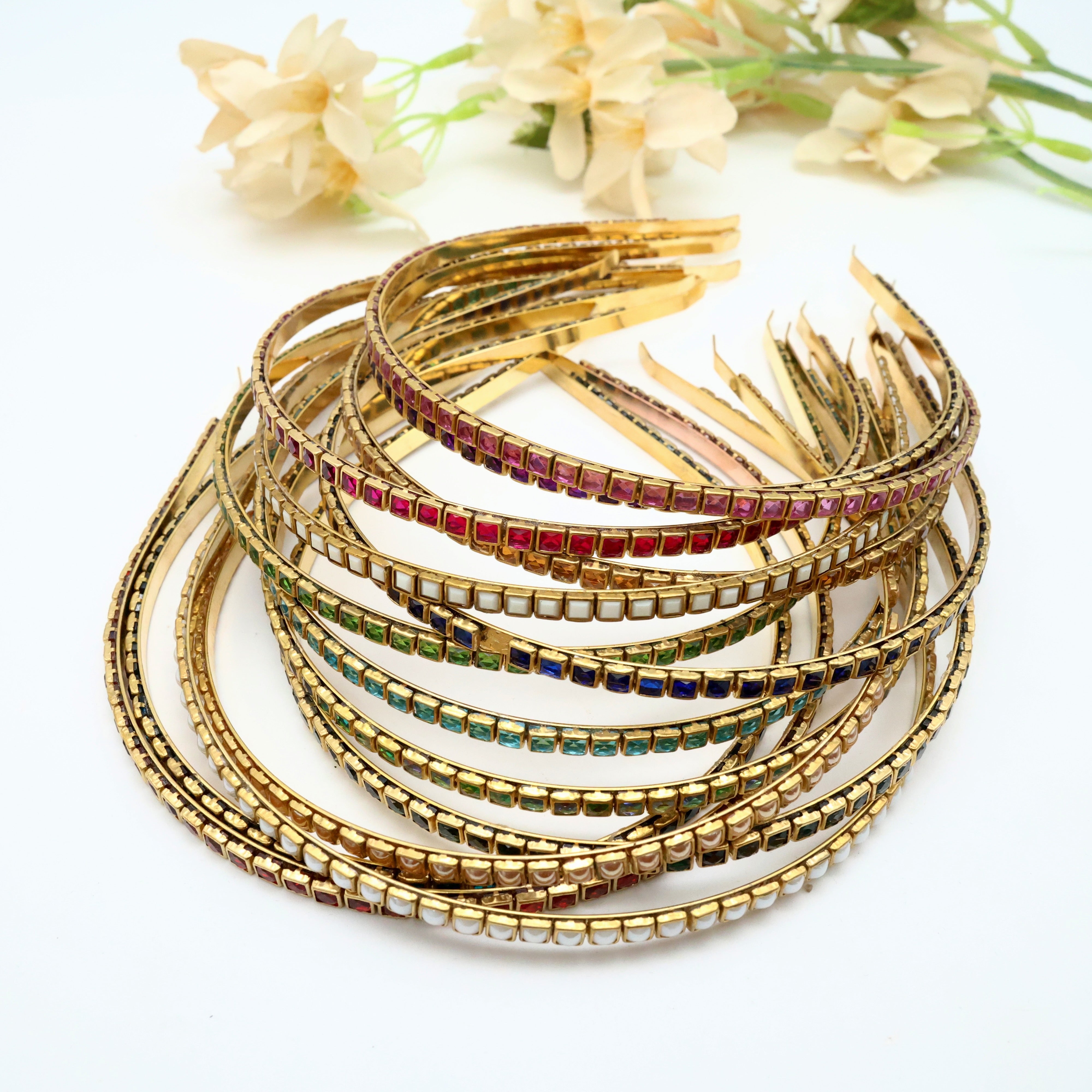 Handmade Silk Thread Square Kundan Stones Head Band For Kids/Women