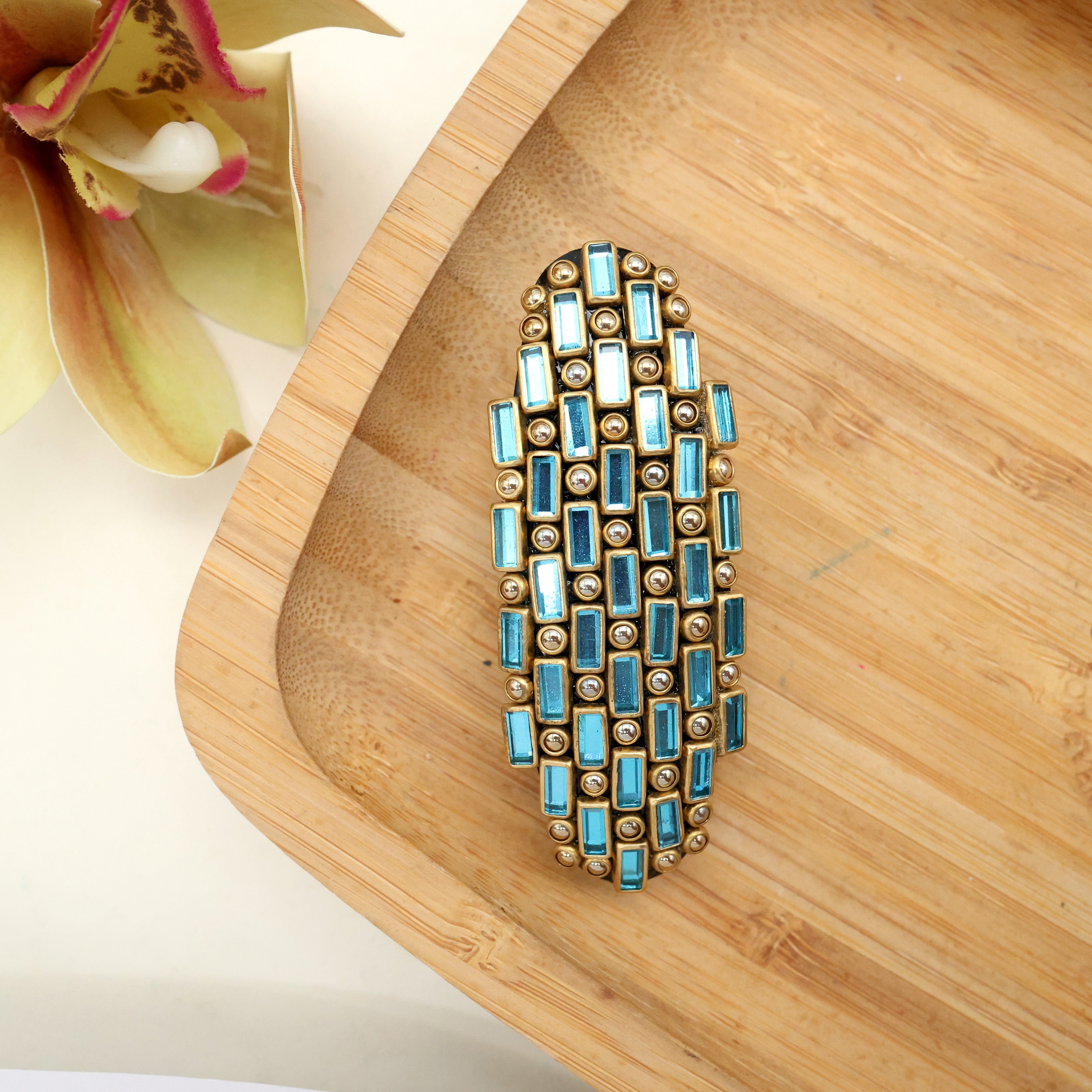 Handmade Kundan Big Sized French Barrette Clip/Centre Clip