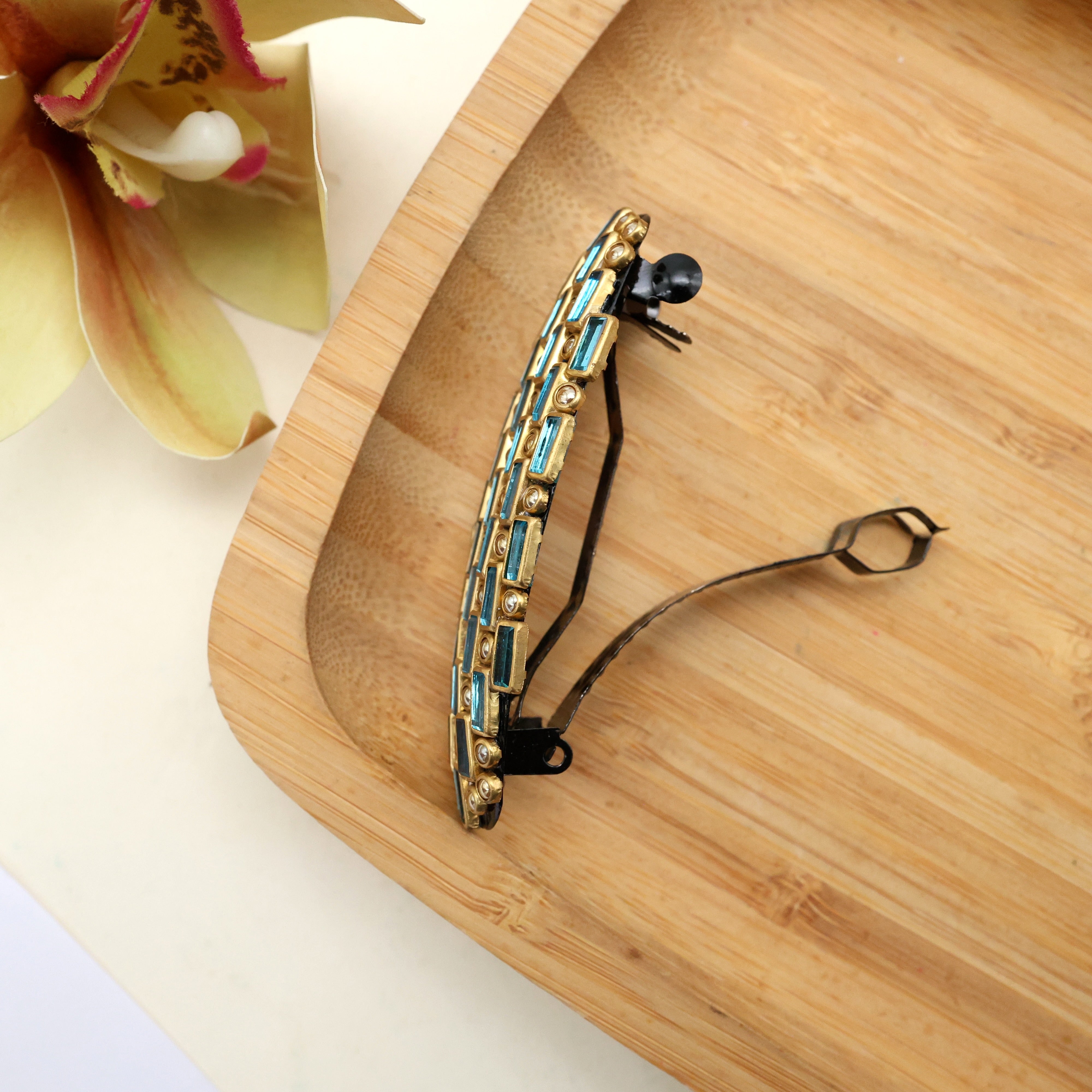 Handmade Kundan Big Sized French Barrette Clip/Centre Clip