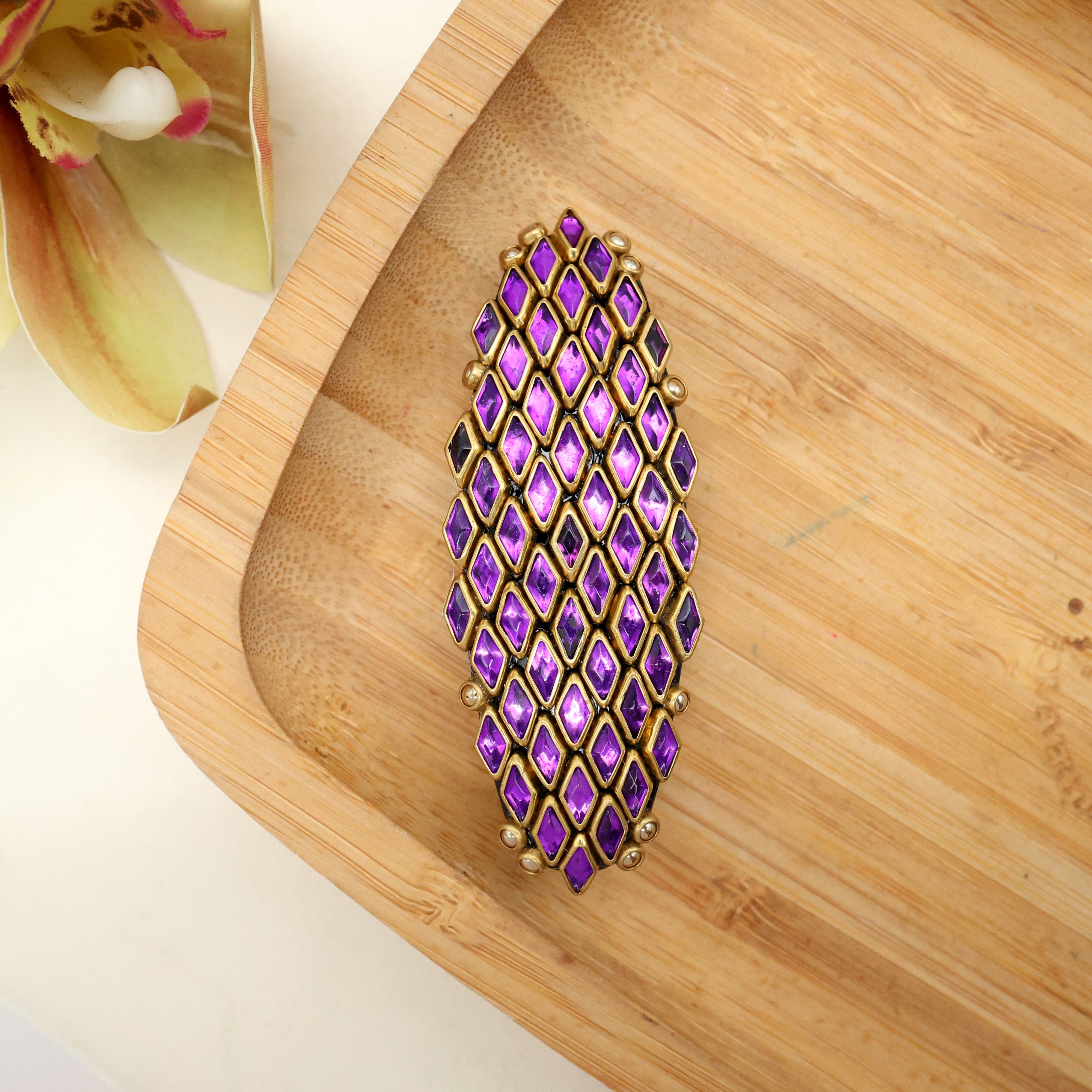 Handmade Kundan Big Sized French Barrette Clip/Centre Clip