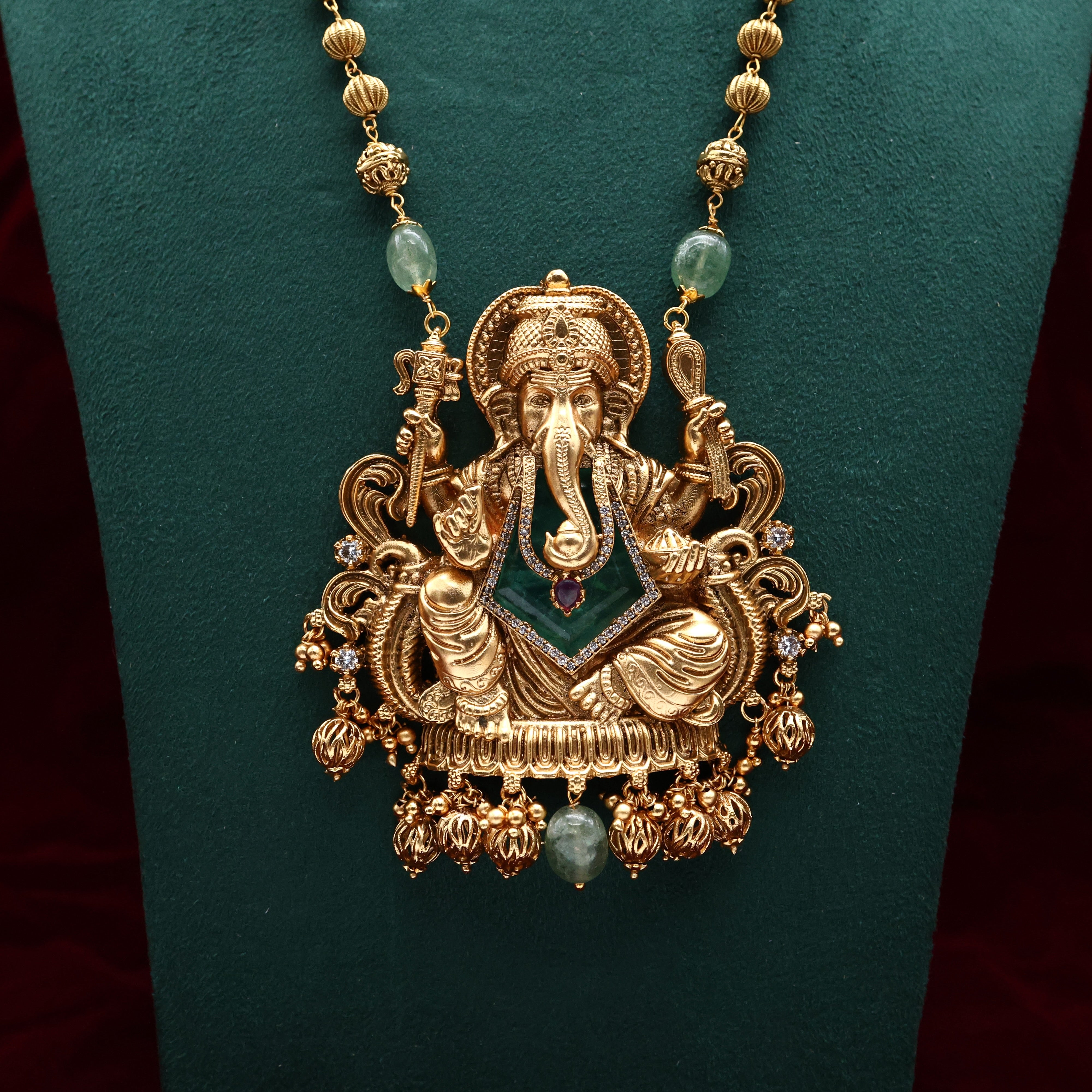 Premium Quality Dev Ganesha Beaded Bridal Mala - Green