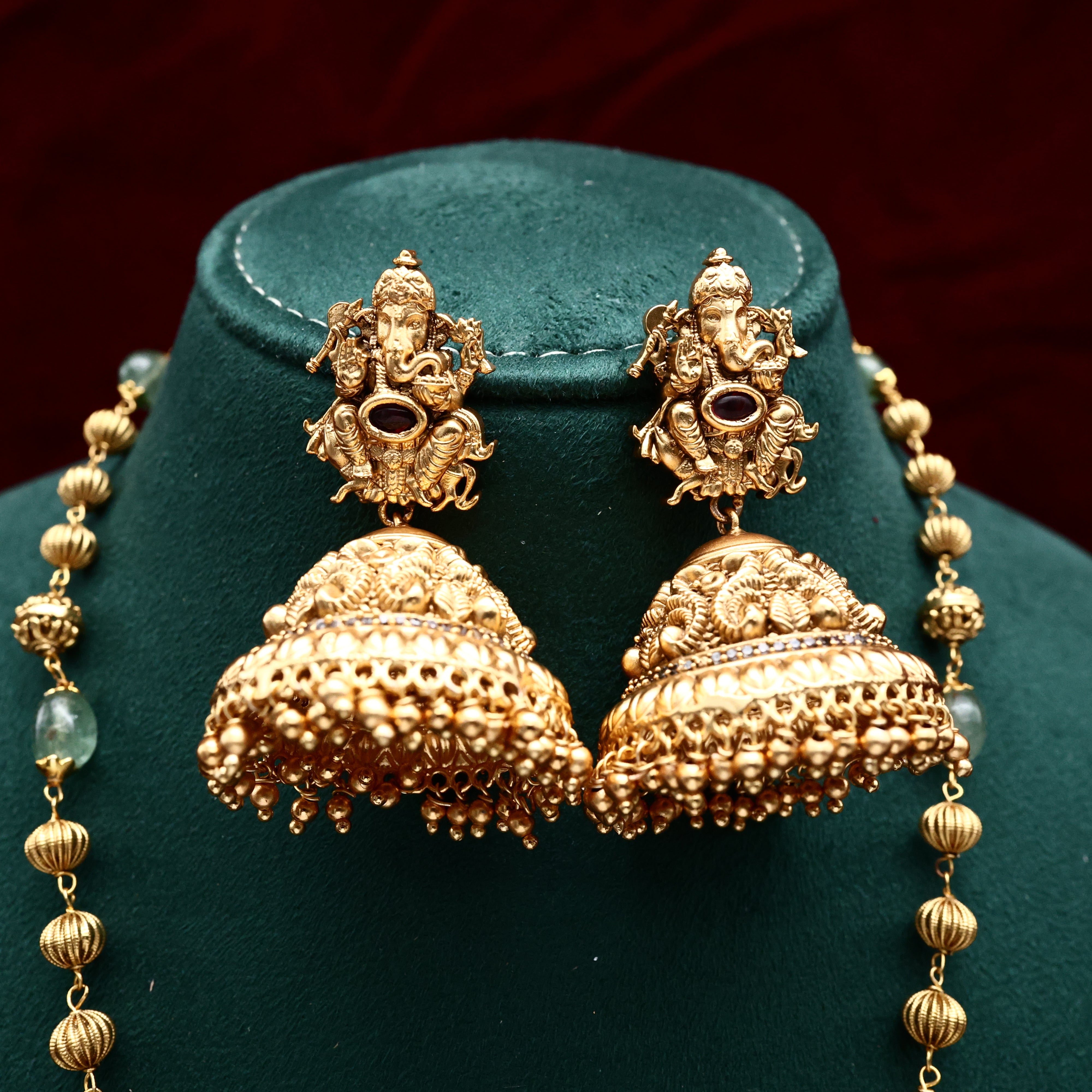 Premium Quality Dev Ganesha Beaded Bridal Mala - Green