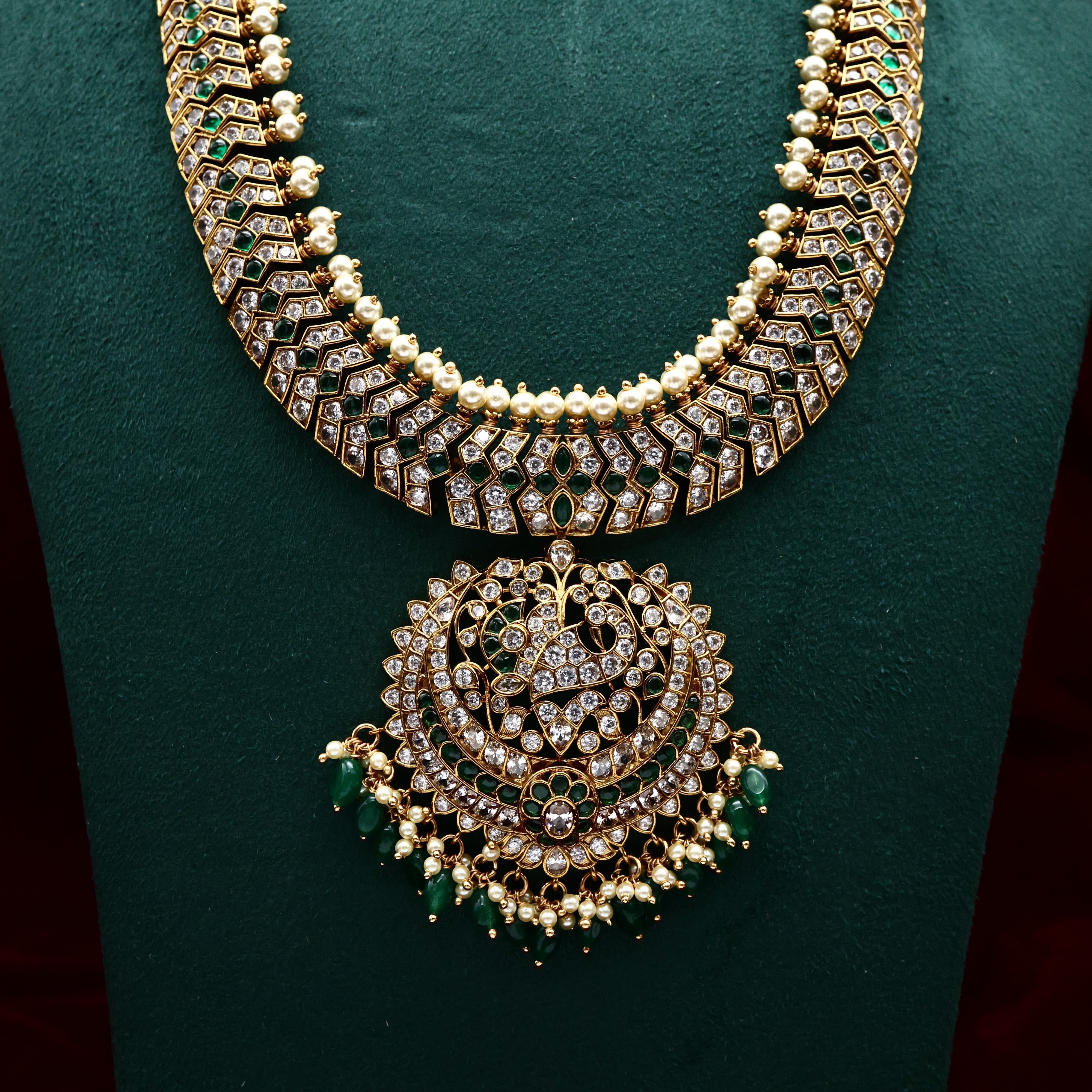 Premium Antique Diamond Look AD Mayuri Bridal Haaram Set