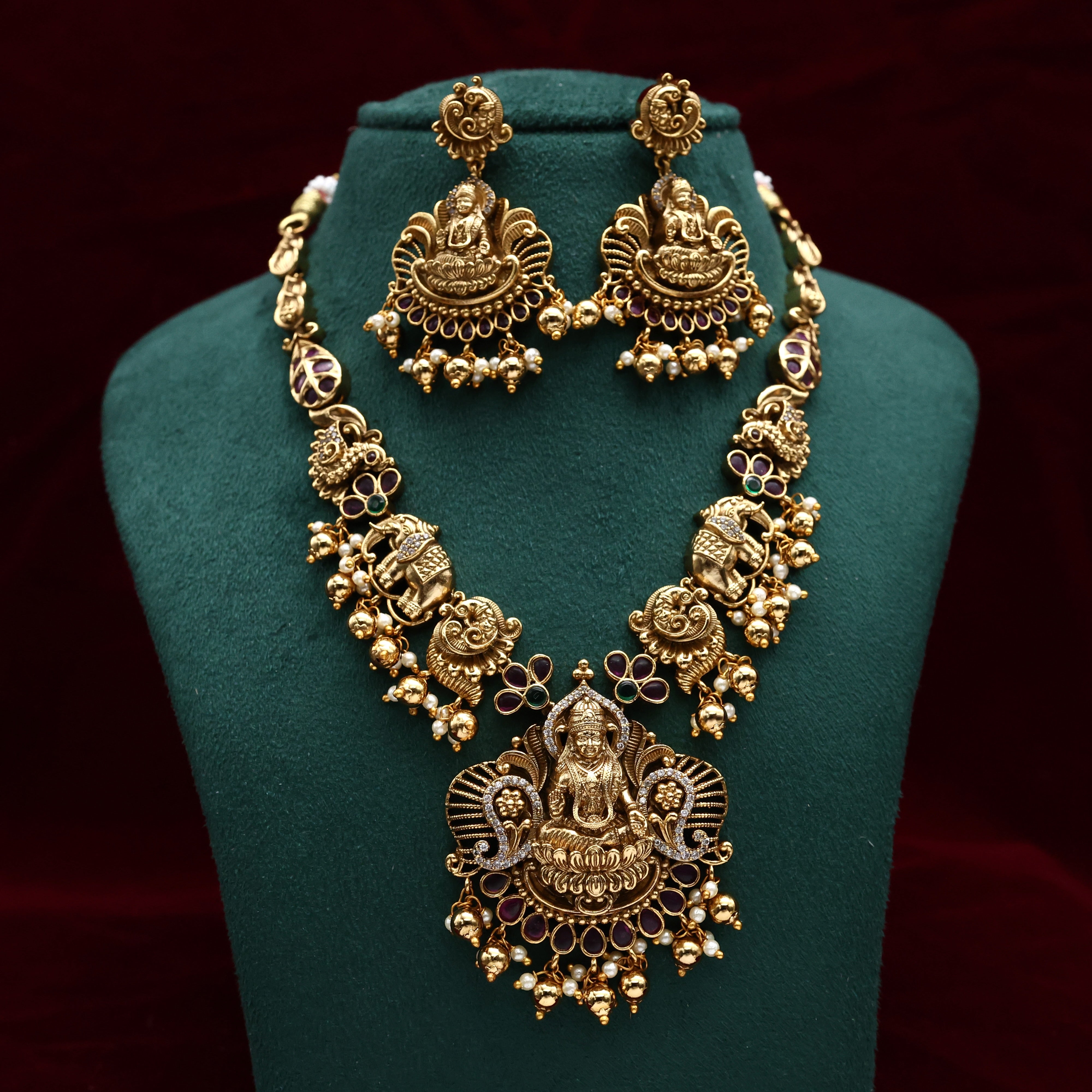 Antique Nagas AD Gajalakshmi Devi Bridal Necklace Set