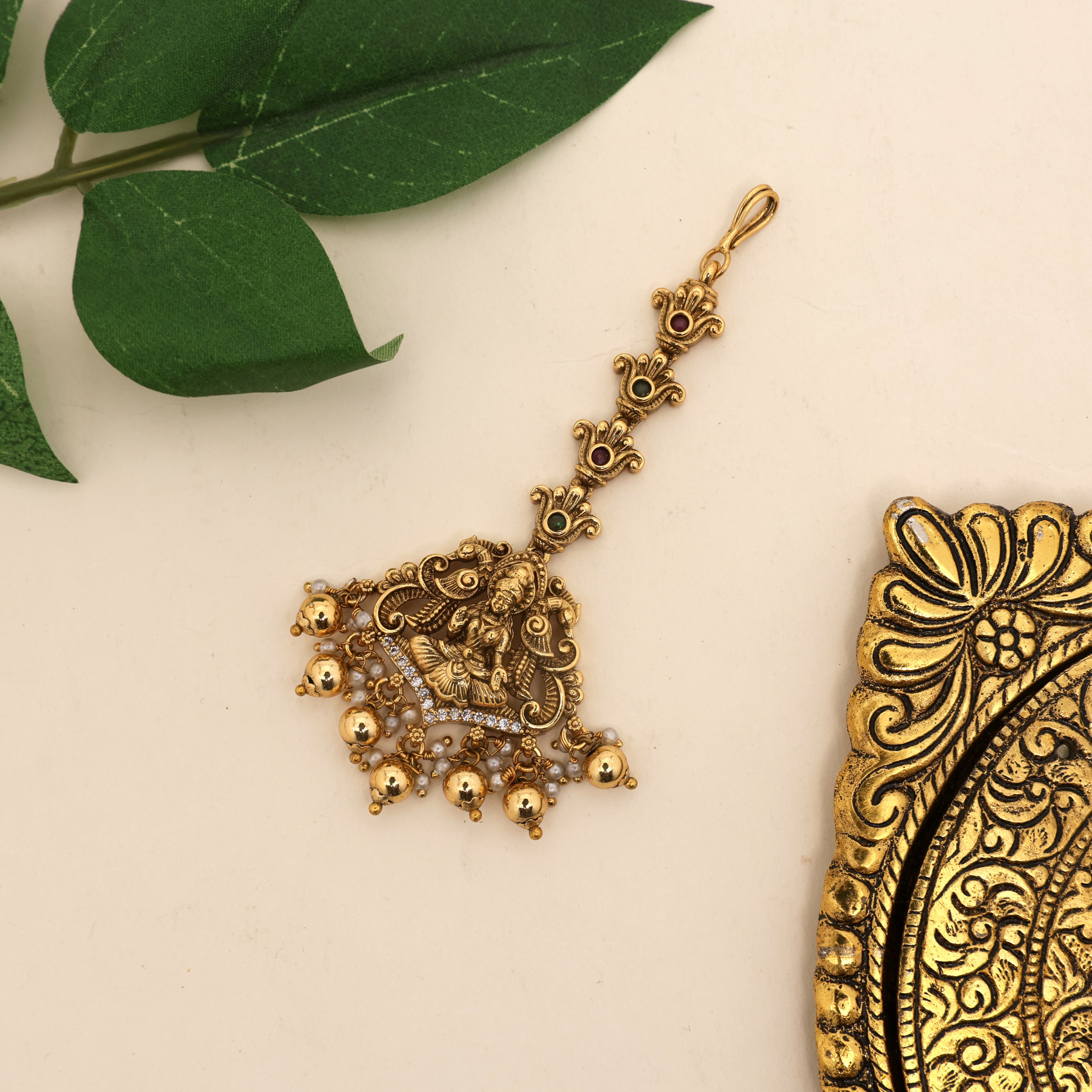 Antique Nagas Lakshmi Bridal Maang Tikka/Nethichutti