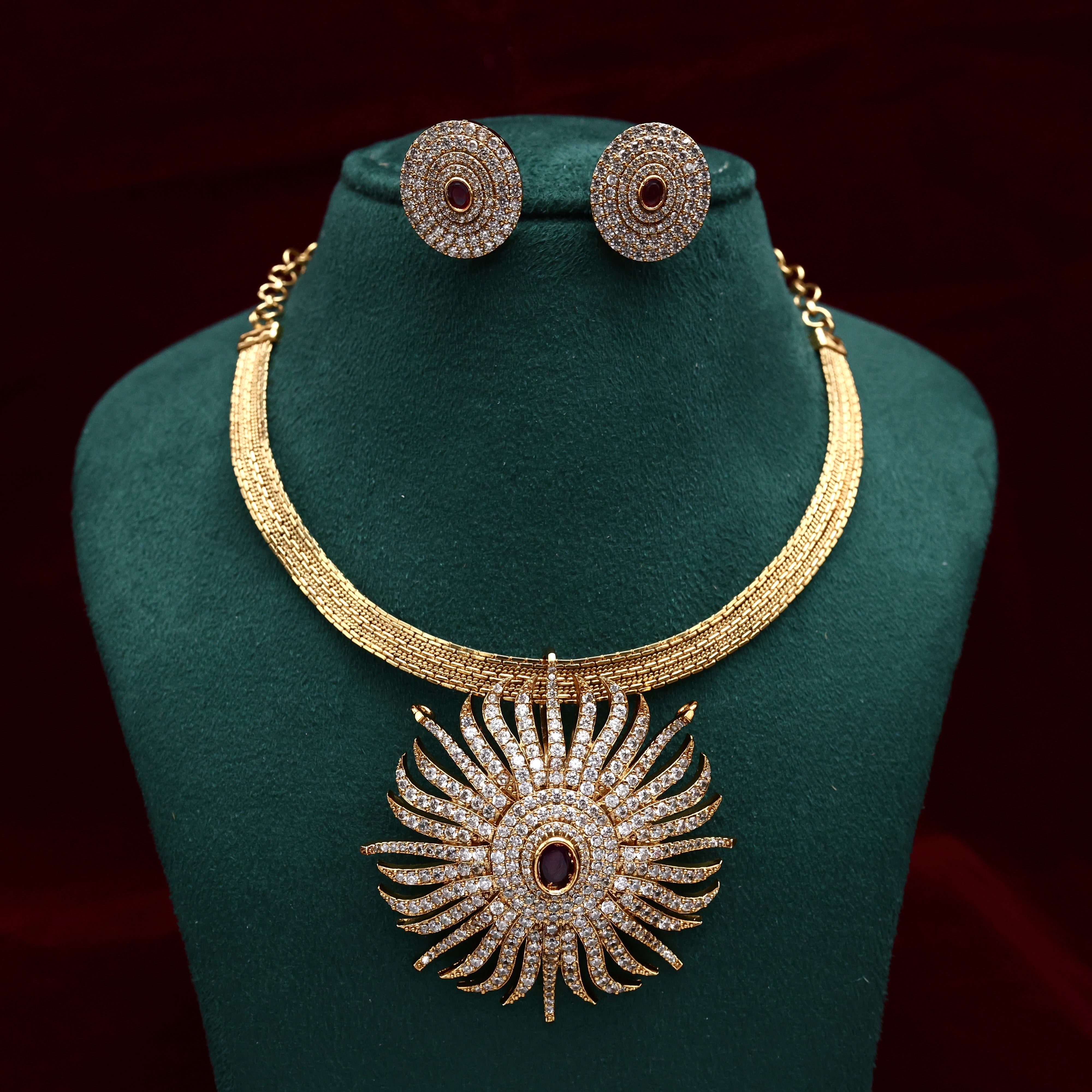 DIAMOND LOOK AD FIERY FLOWER CHAKRA DETACHABLE PENDANT SHORT NECKLACE NECKLACE - ruby