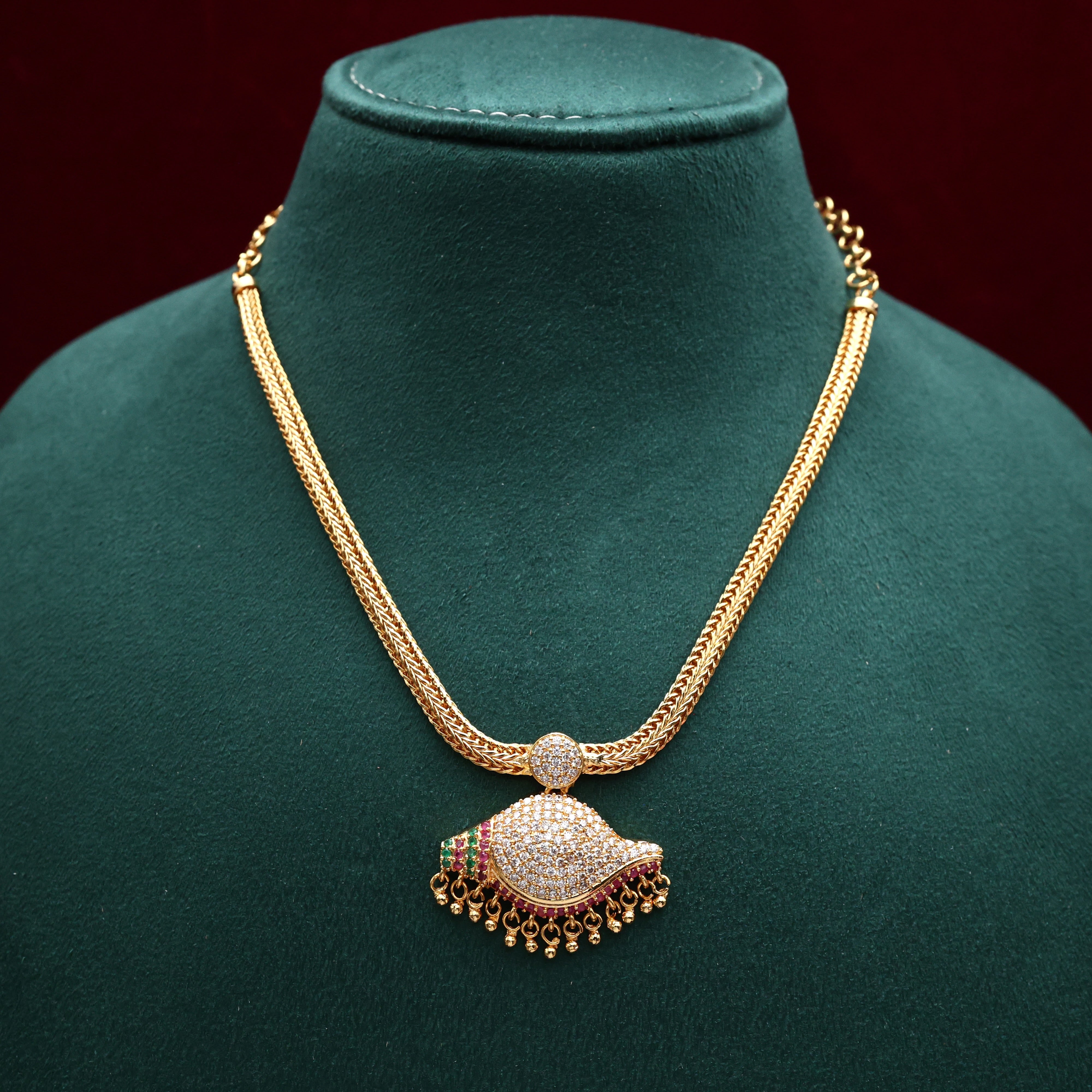 Real Gold Tone Traditional Shankh Pendant Necklace - White