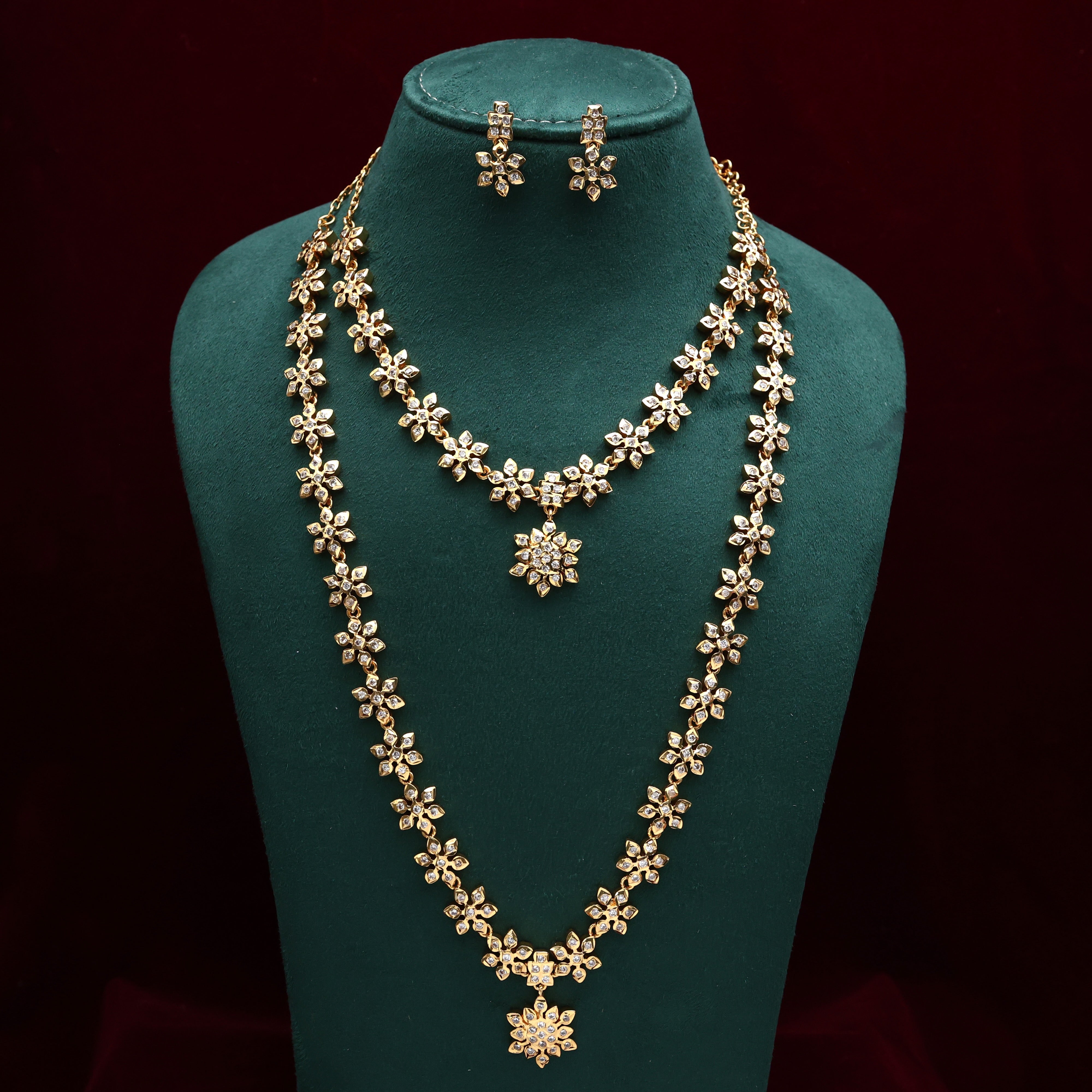 PREMIUM REAL GOLD WHITE STONE STAR HAARAM NECKLACE COMBO SET - NO FIGURE NO IDOL