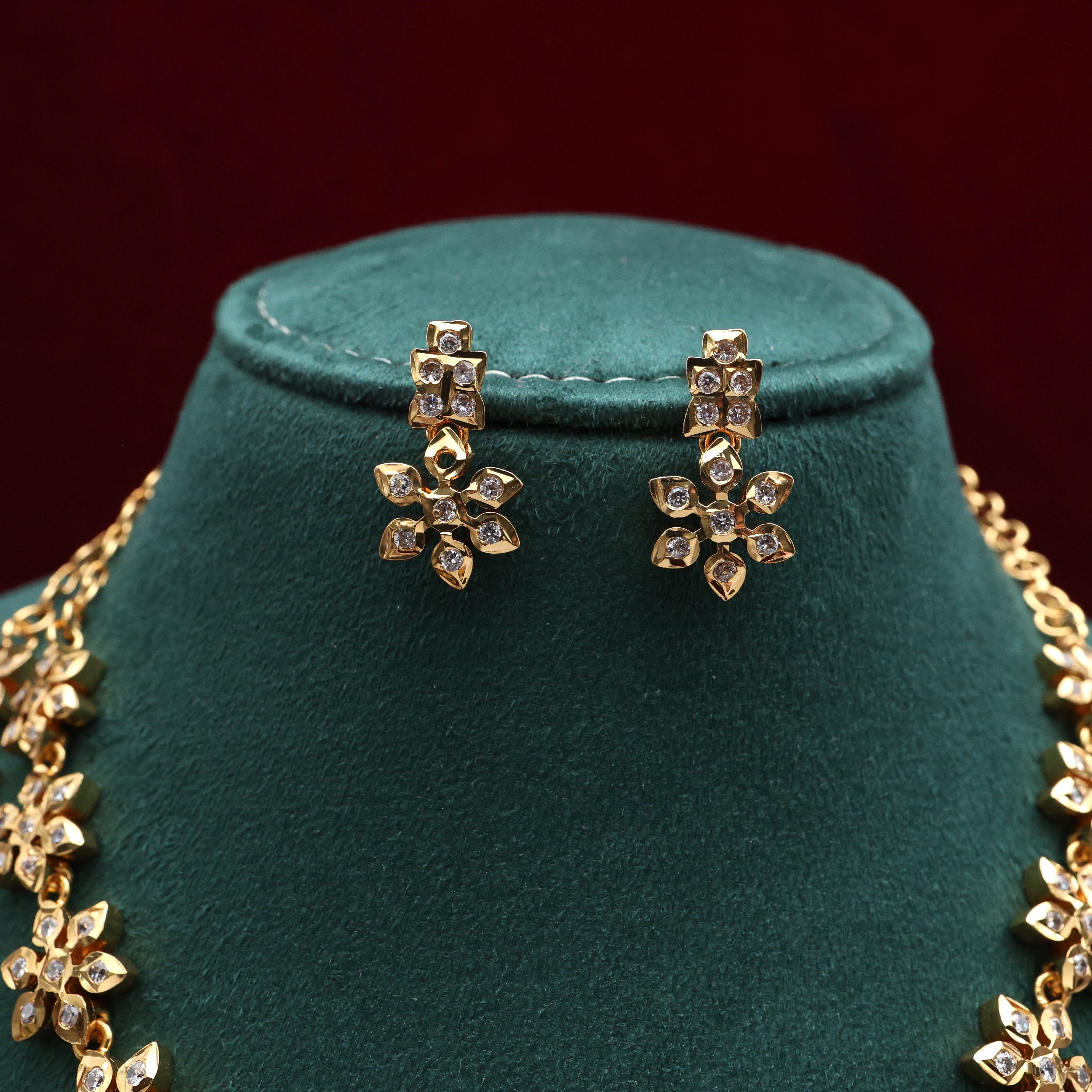 PREMIUM REAL GOLD WHITE STONE STAR HAARAM NECKLACE COMBO SET - NO FIGURE NO IDOL