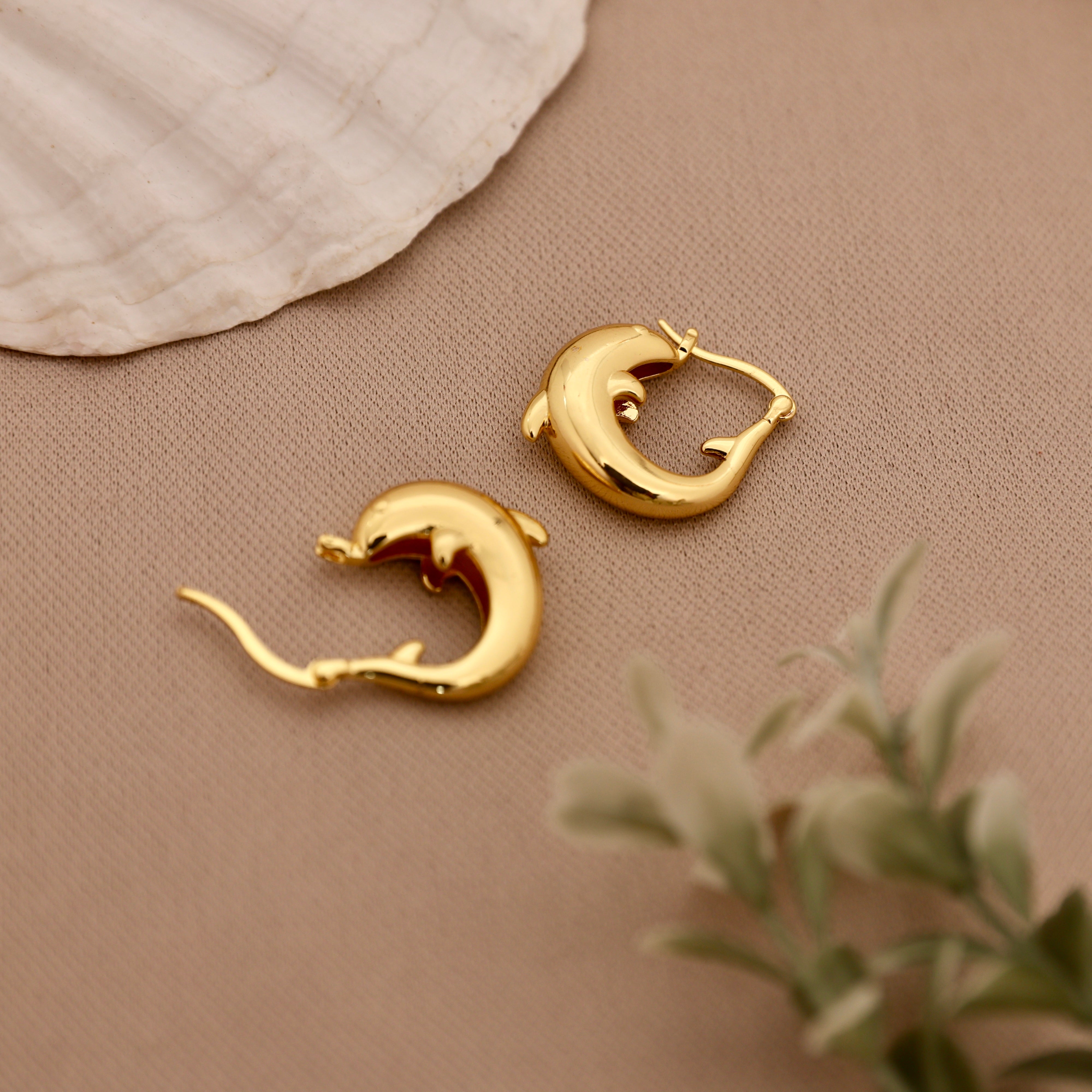 Anti-Tarnish Gold Tone Earrings - Dolphin Hoops