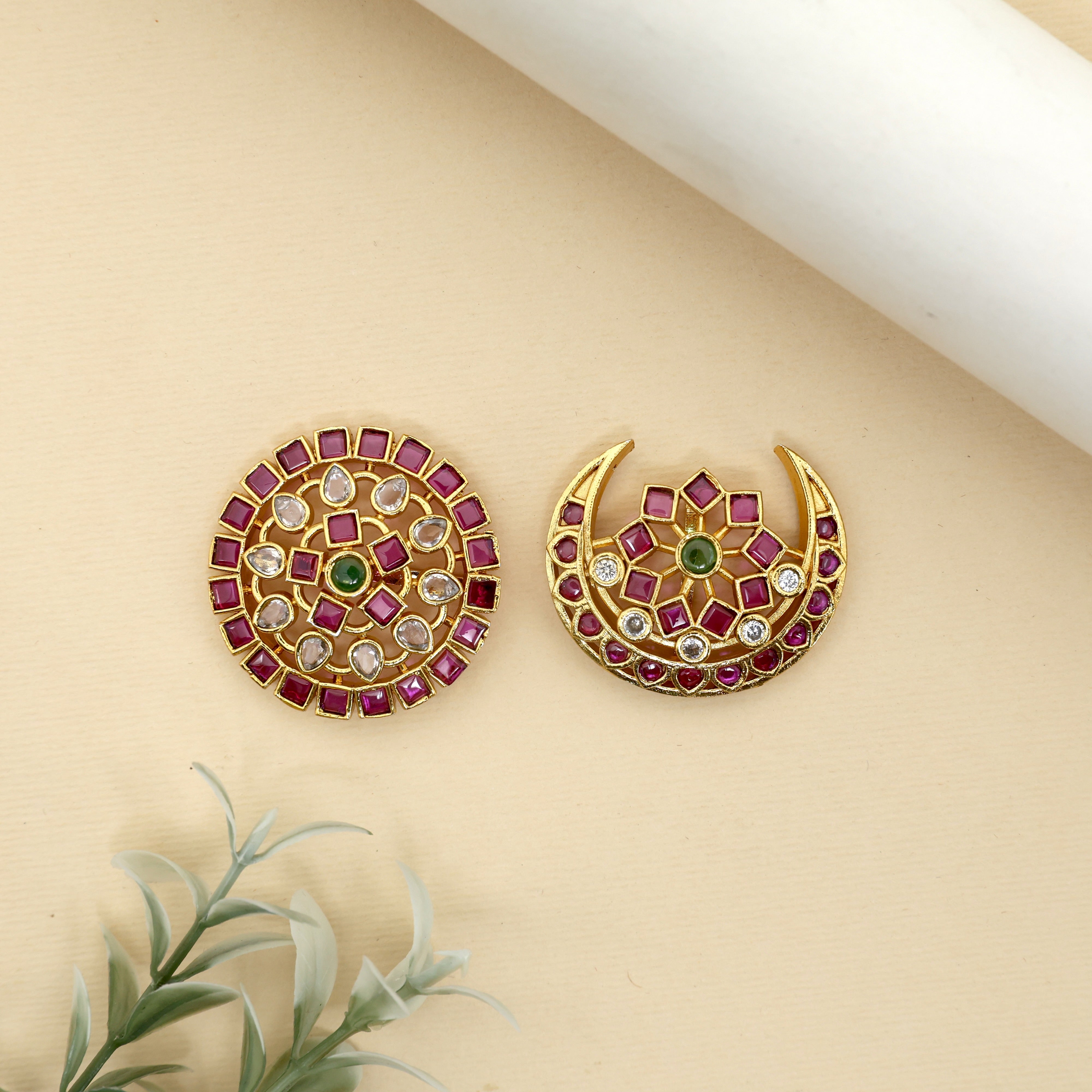 Antique Gold AD Flower Sun Moon Jada Billas - Suryan Chandran Jadai Billais