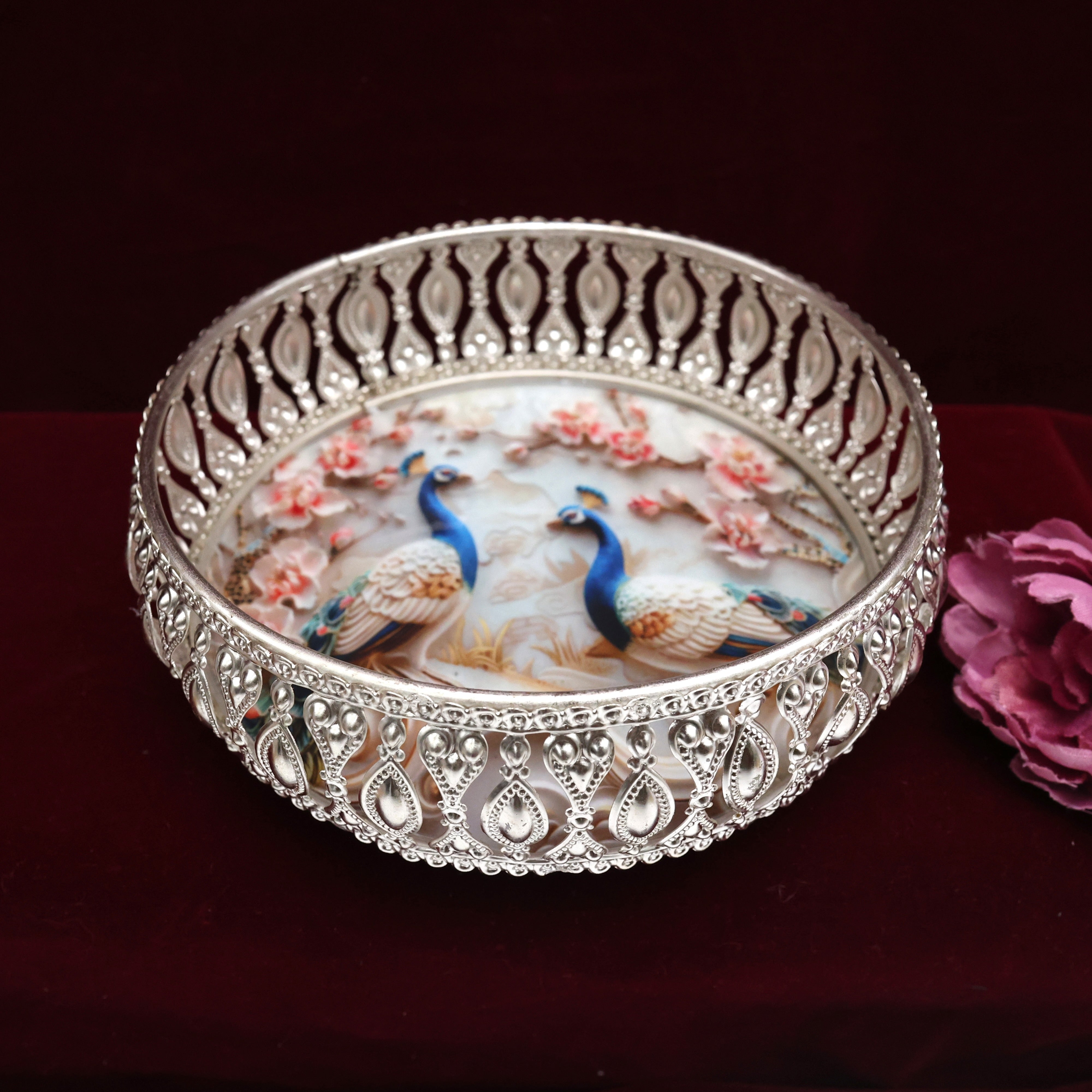 Silver Finish 6” Printed Tray (Comes in Assorted Prints)