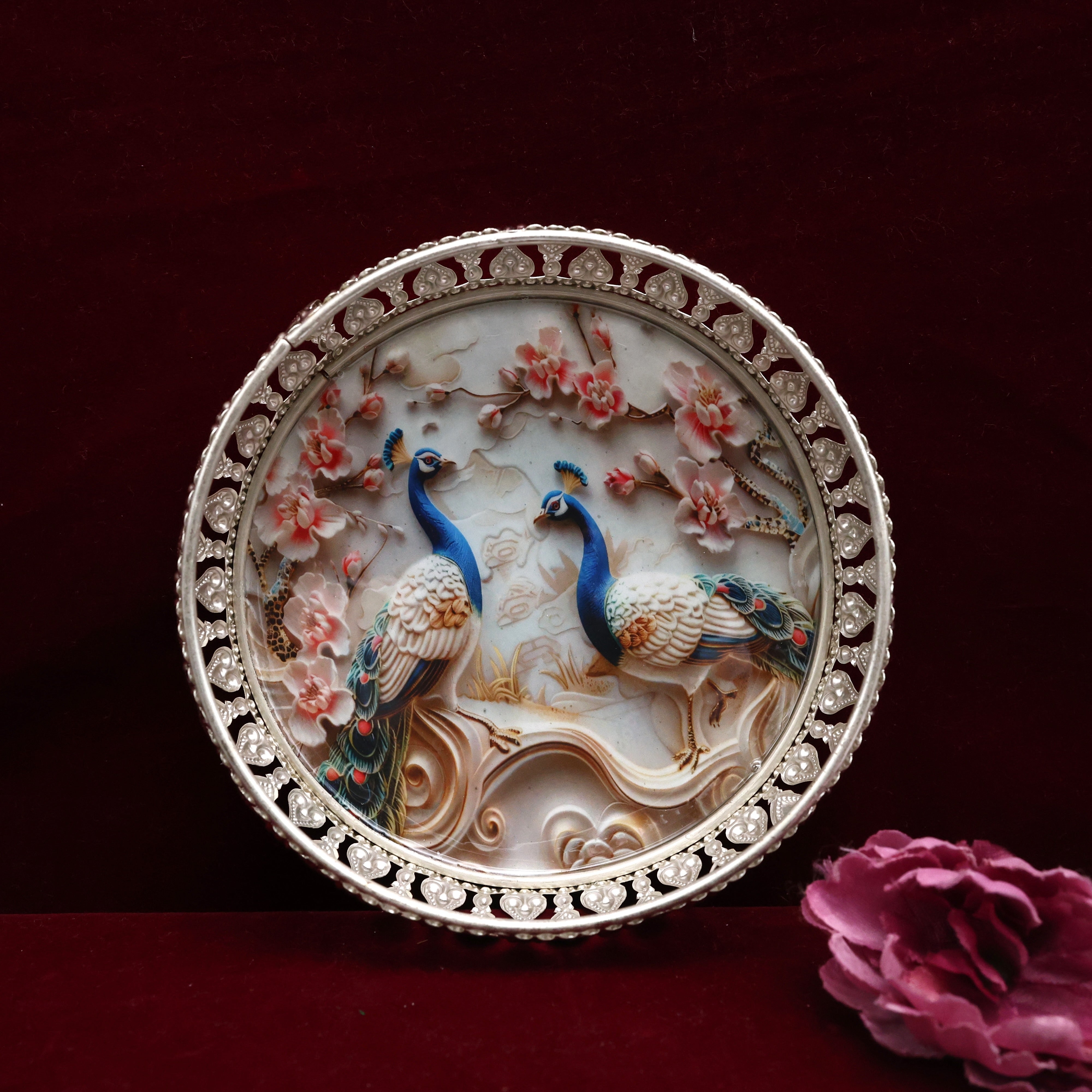 Silver Finish 6” Printed Tray (Comes in Assorted Prints)