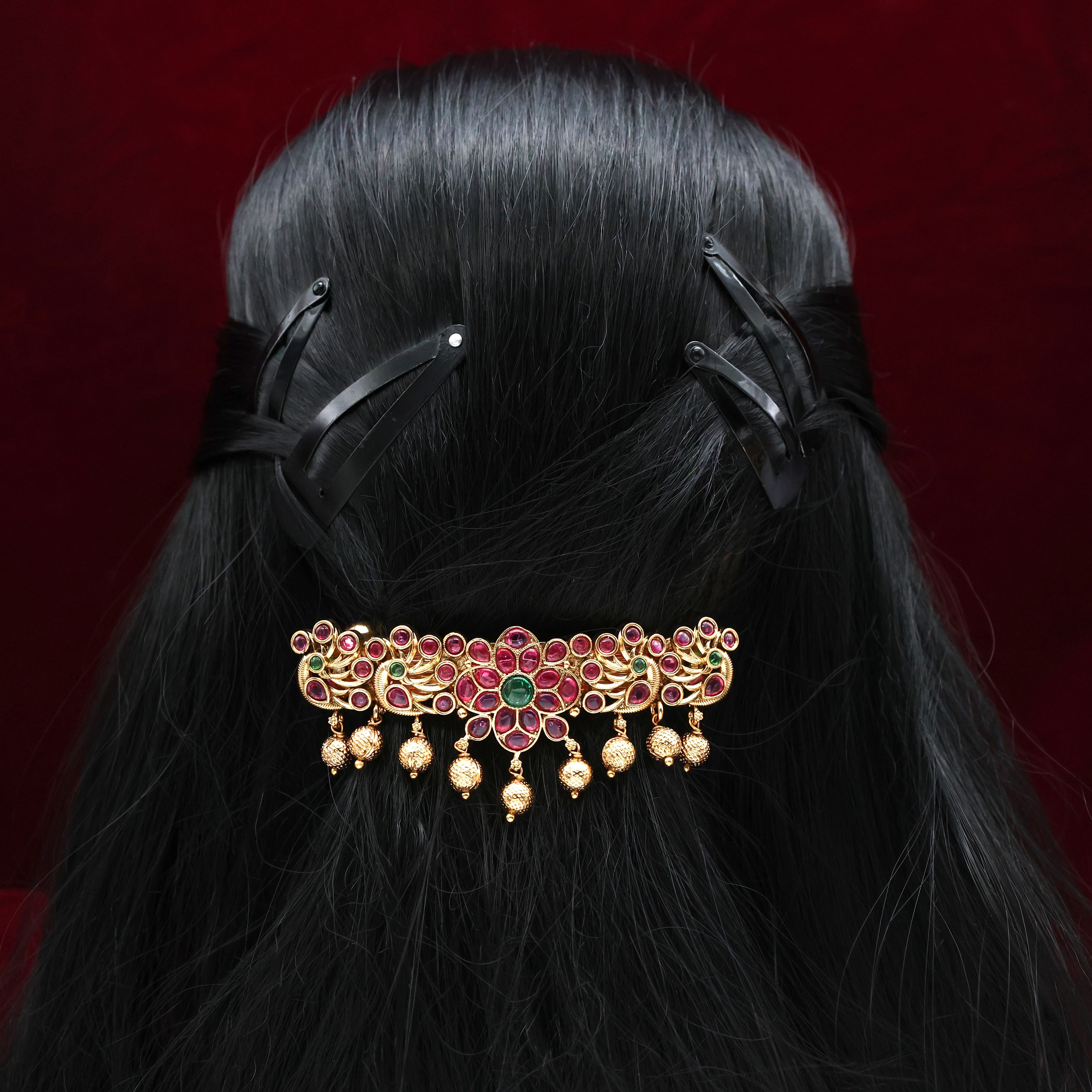 Premium Kemp Nagas Flower Peacock French Barrette Hair Clip