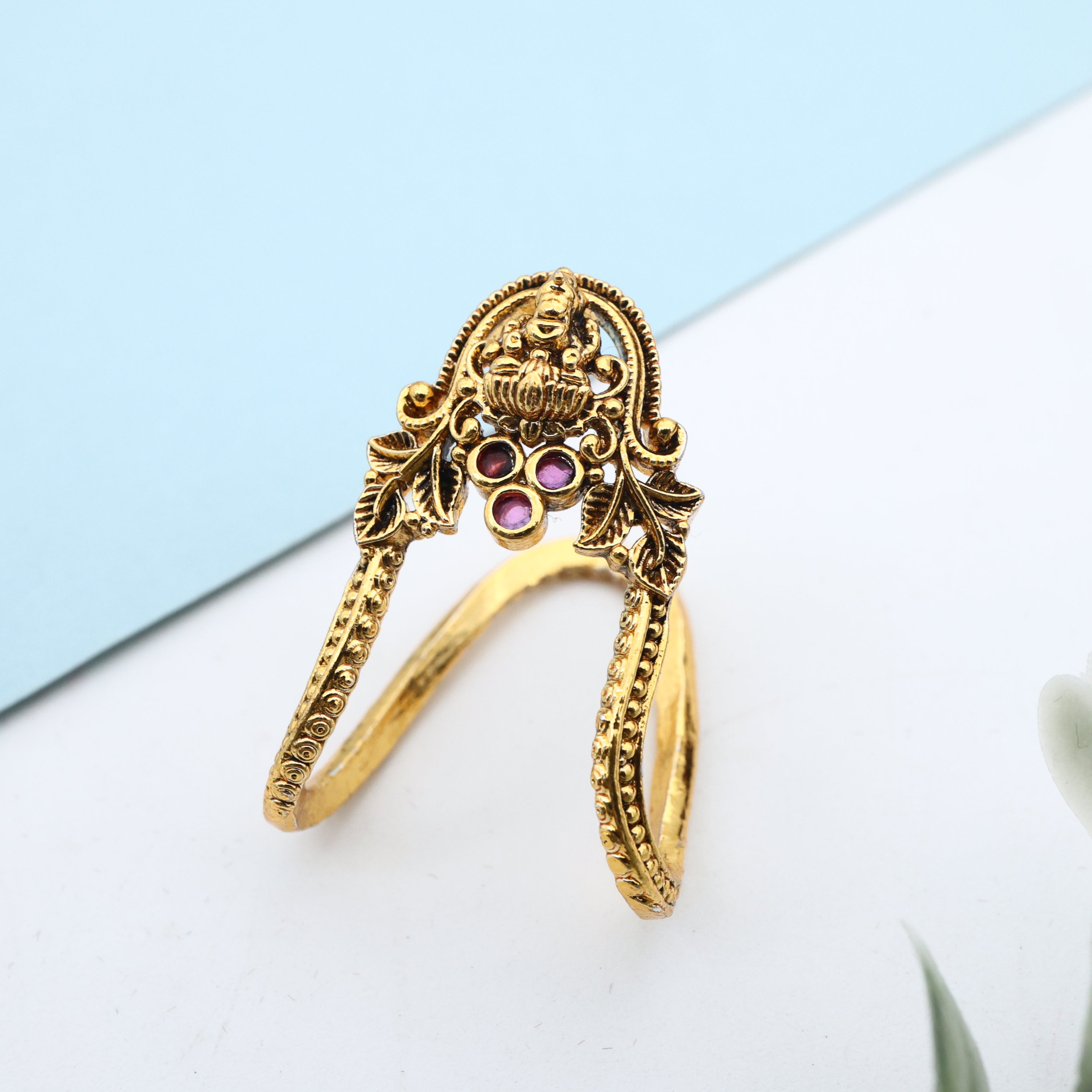 Antique Gold Lakshmi Kemp Traditional Vanki Finger Ring