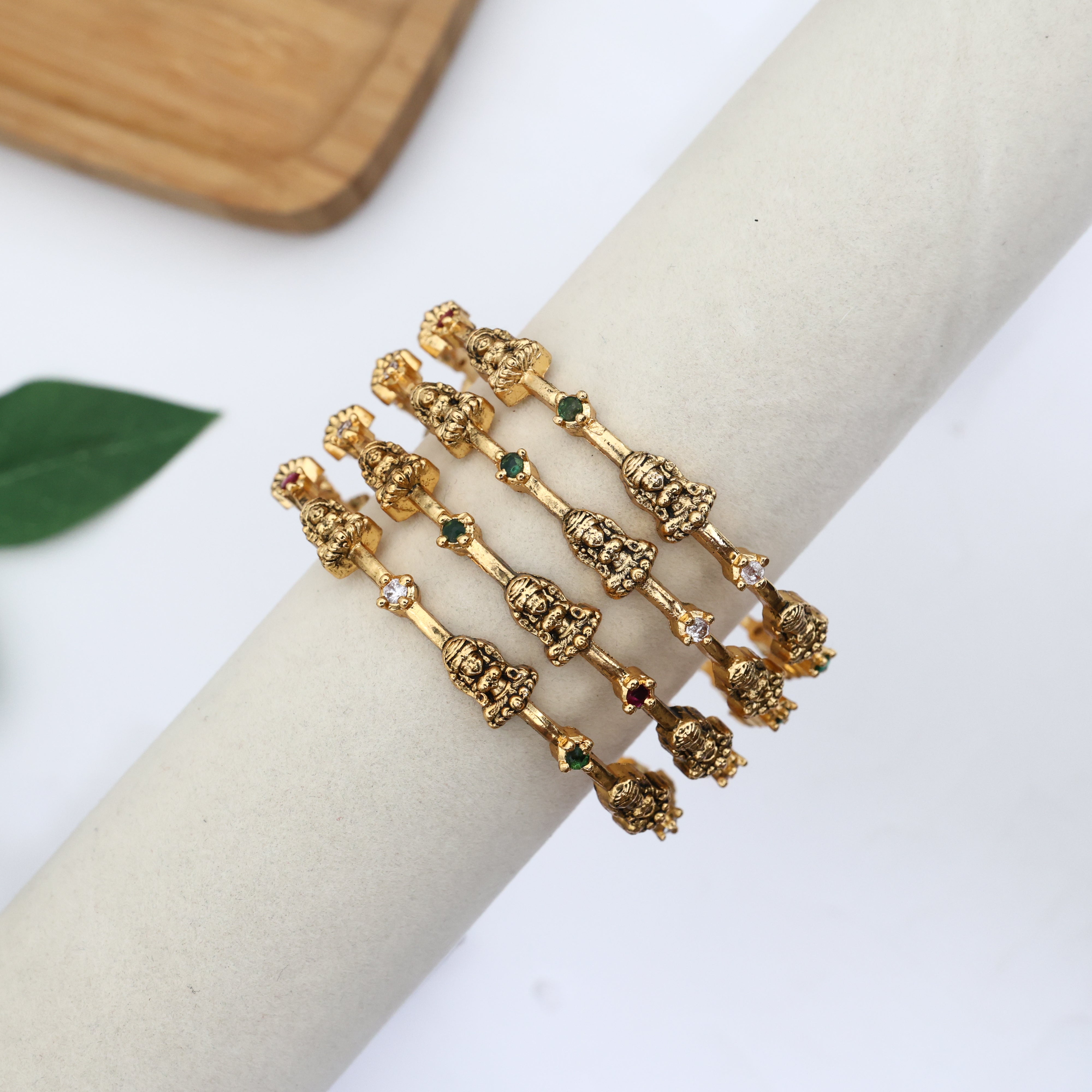Gold Look Antique Lakshmi AD Set of 4 Bangles