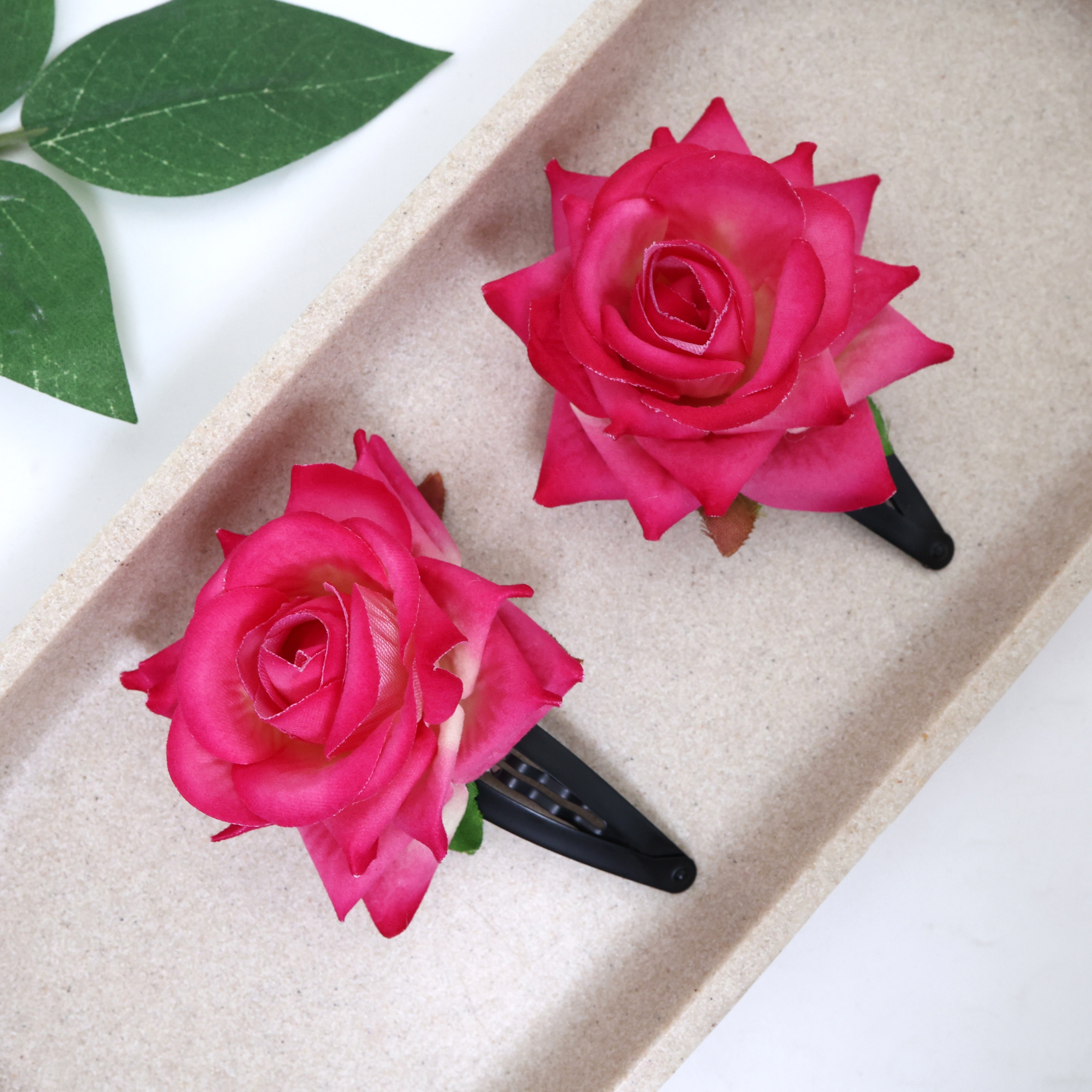 Real Looking Fabric Velvet Rose Hair Clips (One Pair)