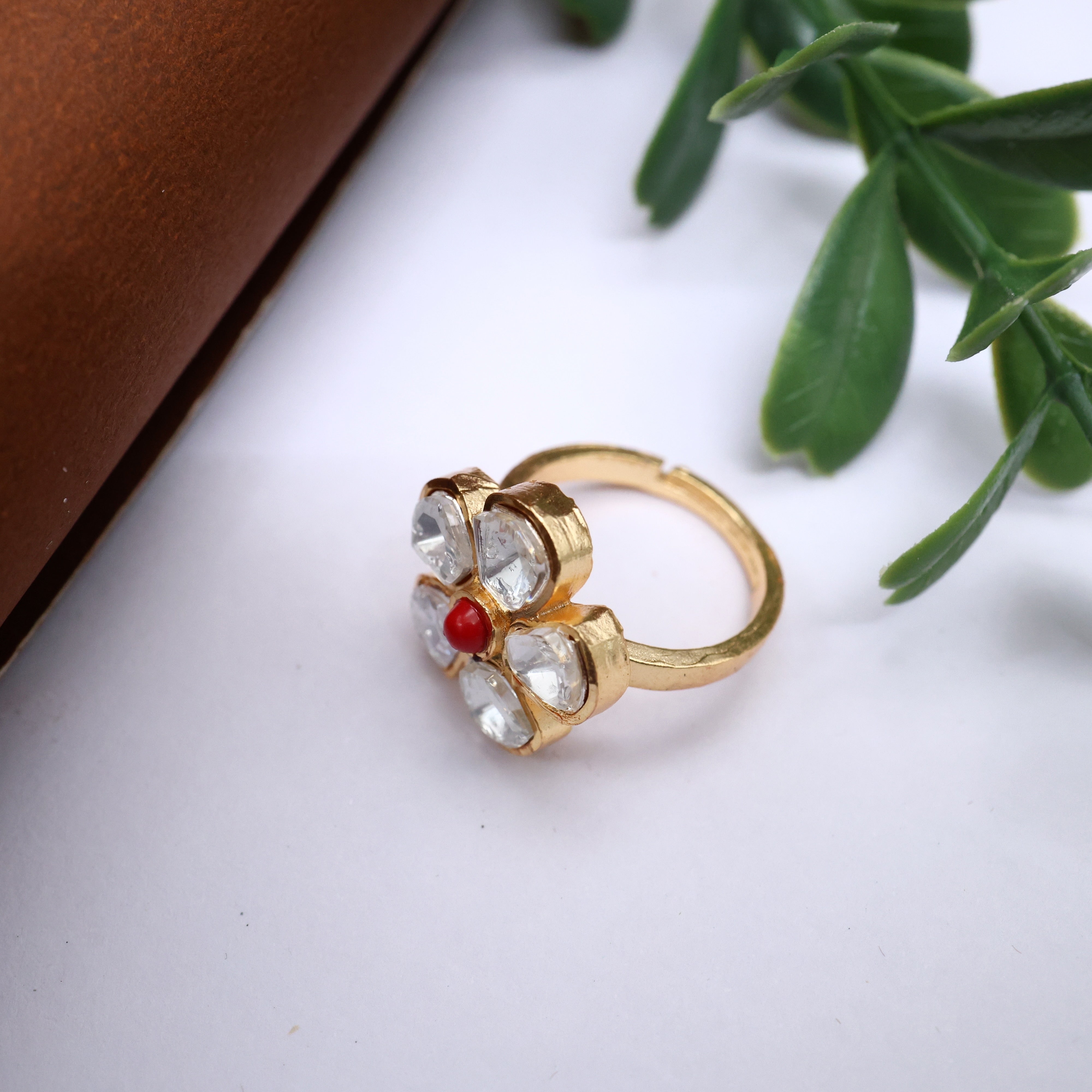 Premium Moissanite Cute Flower Adjustable Finger Ring - Coral