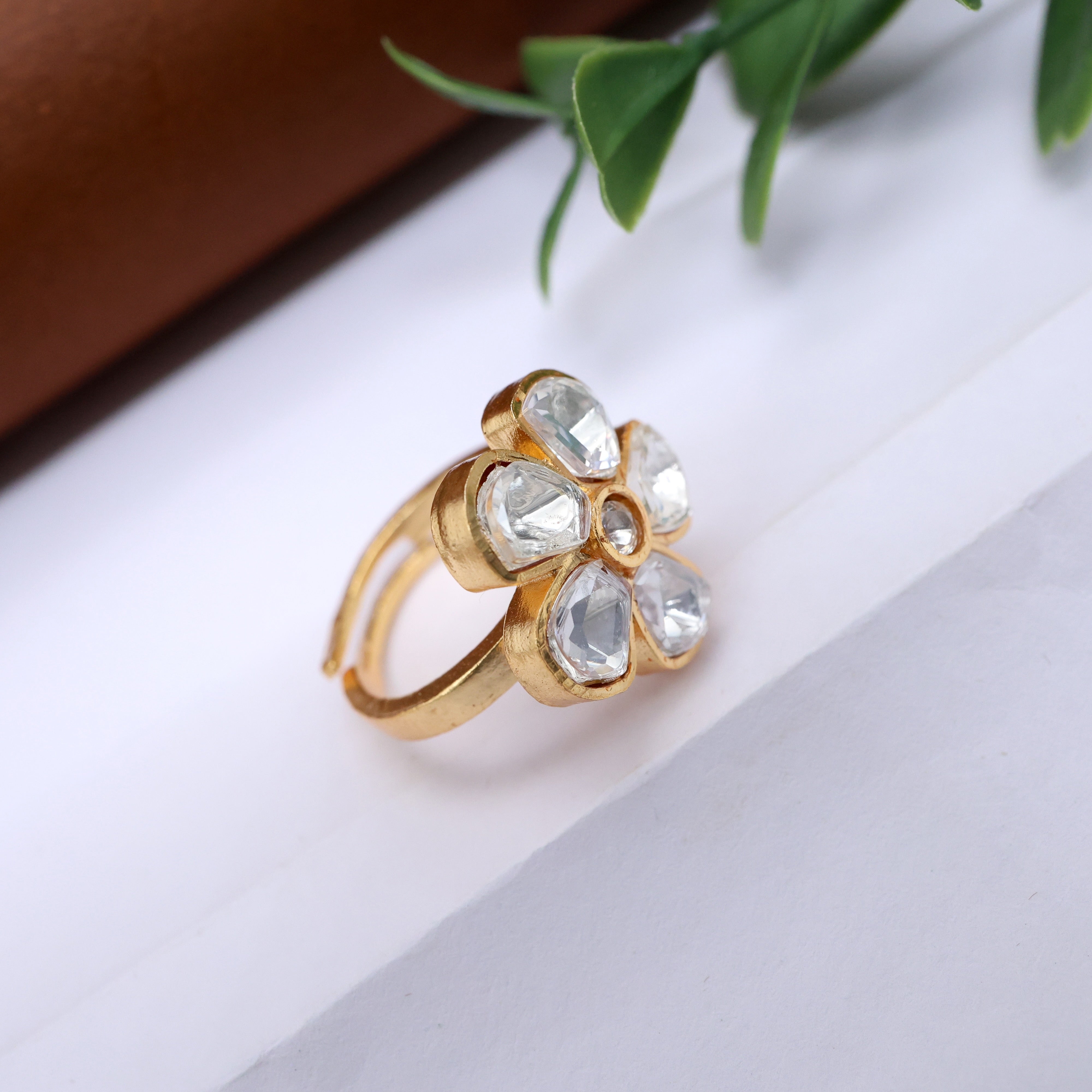 Premium Moissanite Cute Flower Adjustable Finger Ring - White