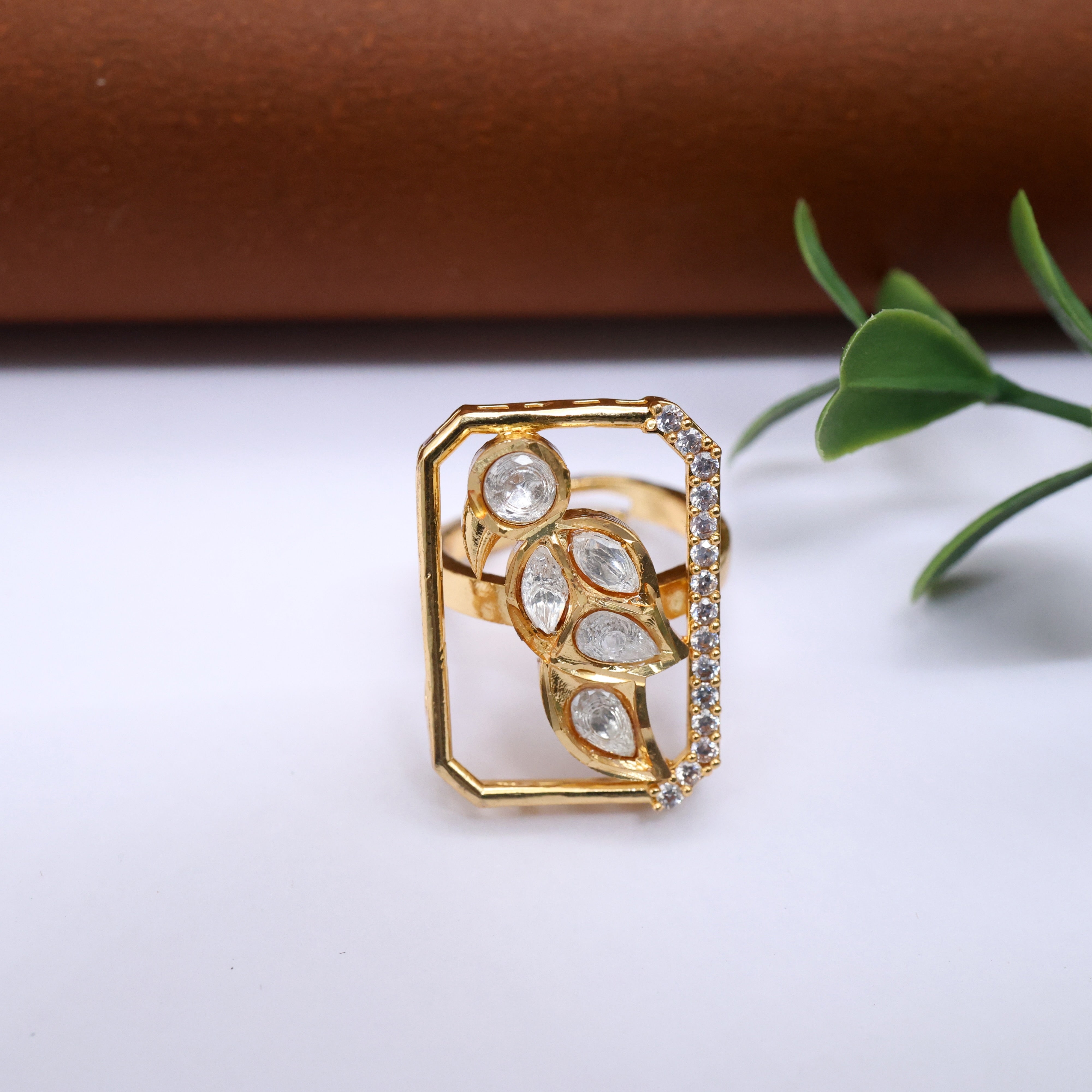 Premium Moissanite Peacock Adjustable Finger Ring - White