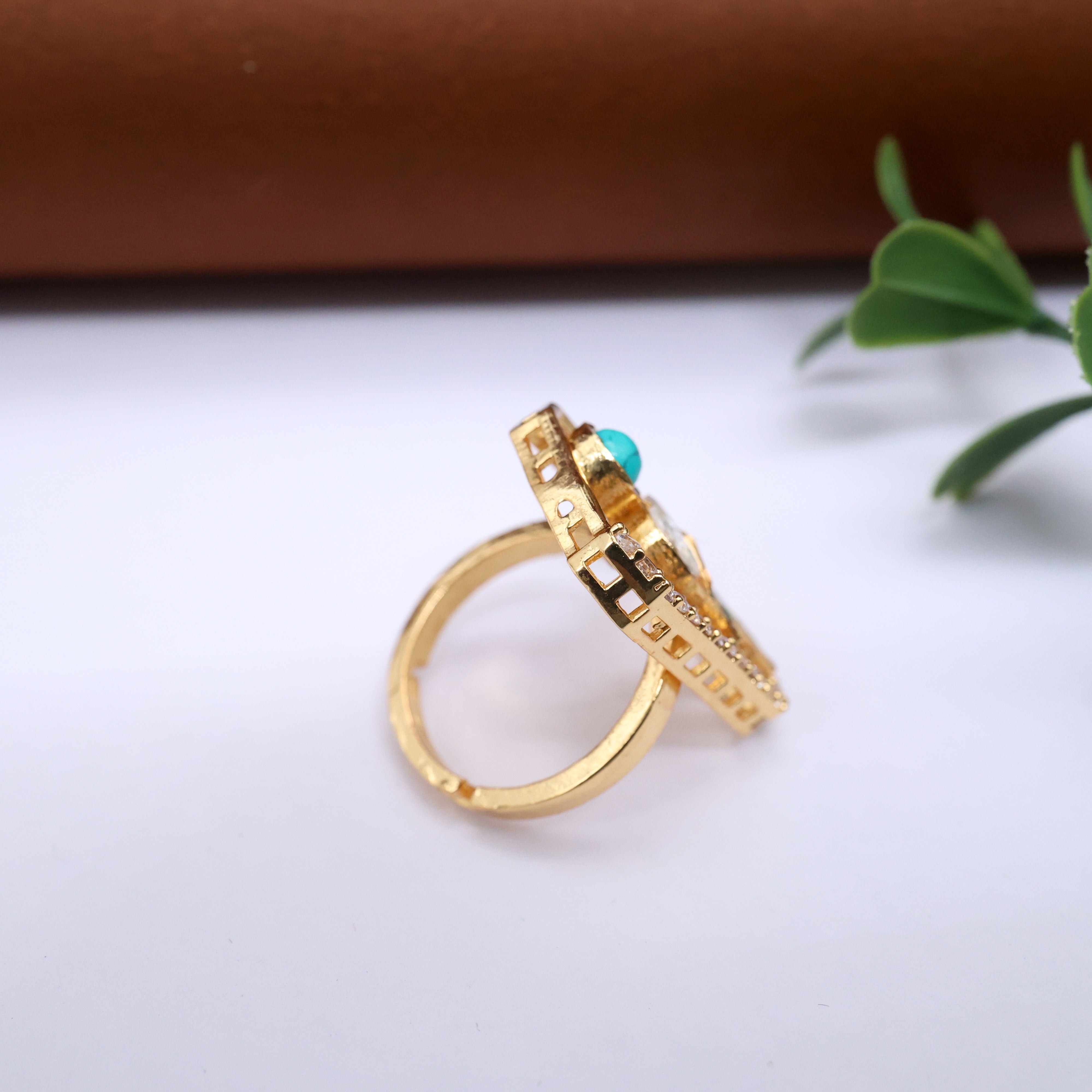 Premium Moissanite Peacock Adjustable Finger Ring - Ruby & Green