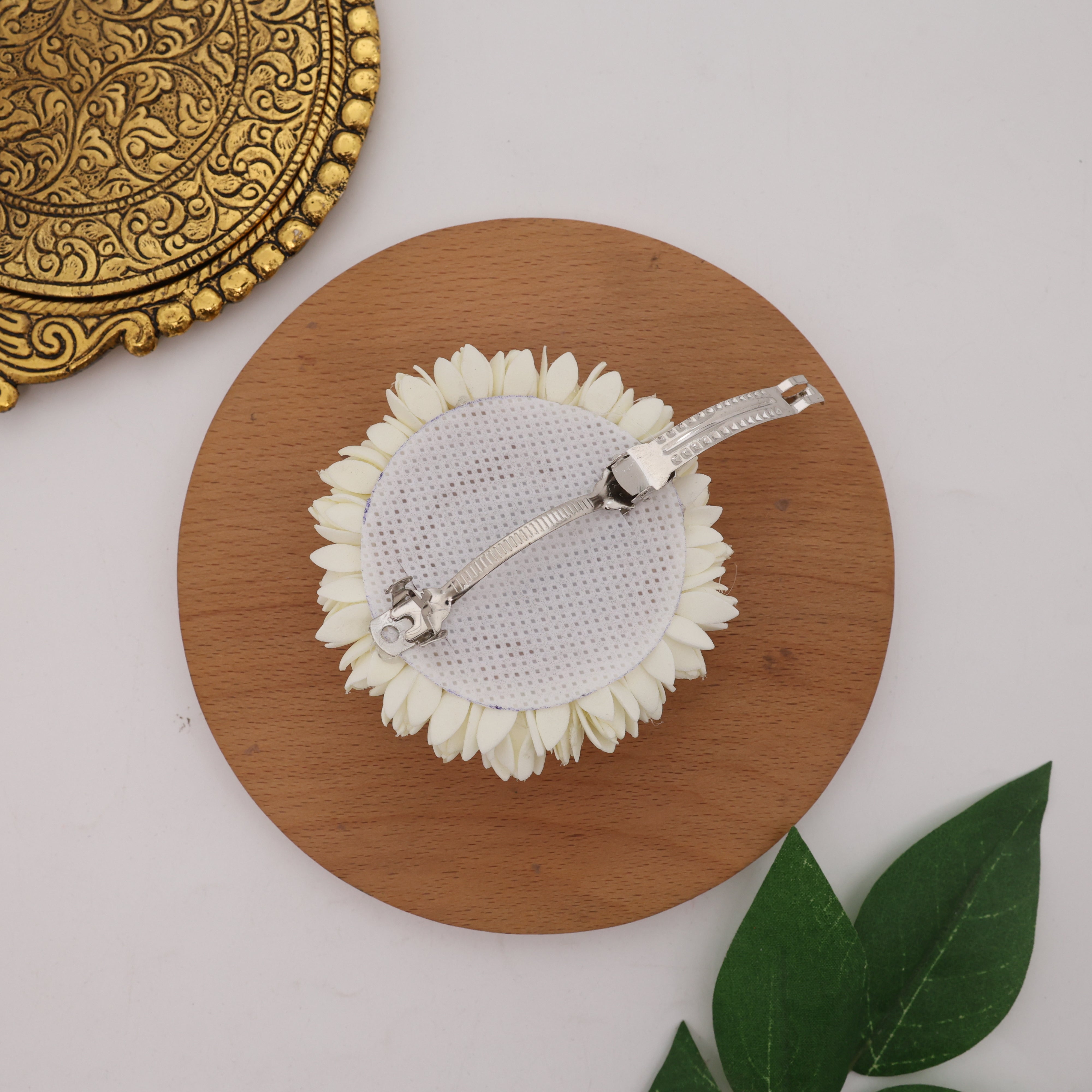 Handmade Foam Double Layer Bloomed Jasmine Lotus French Barrette Hair Clip For Women