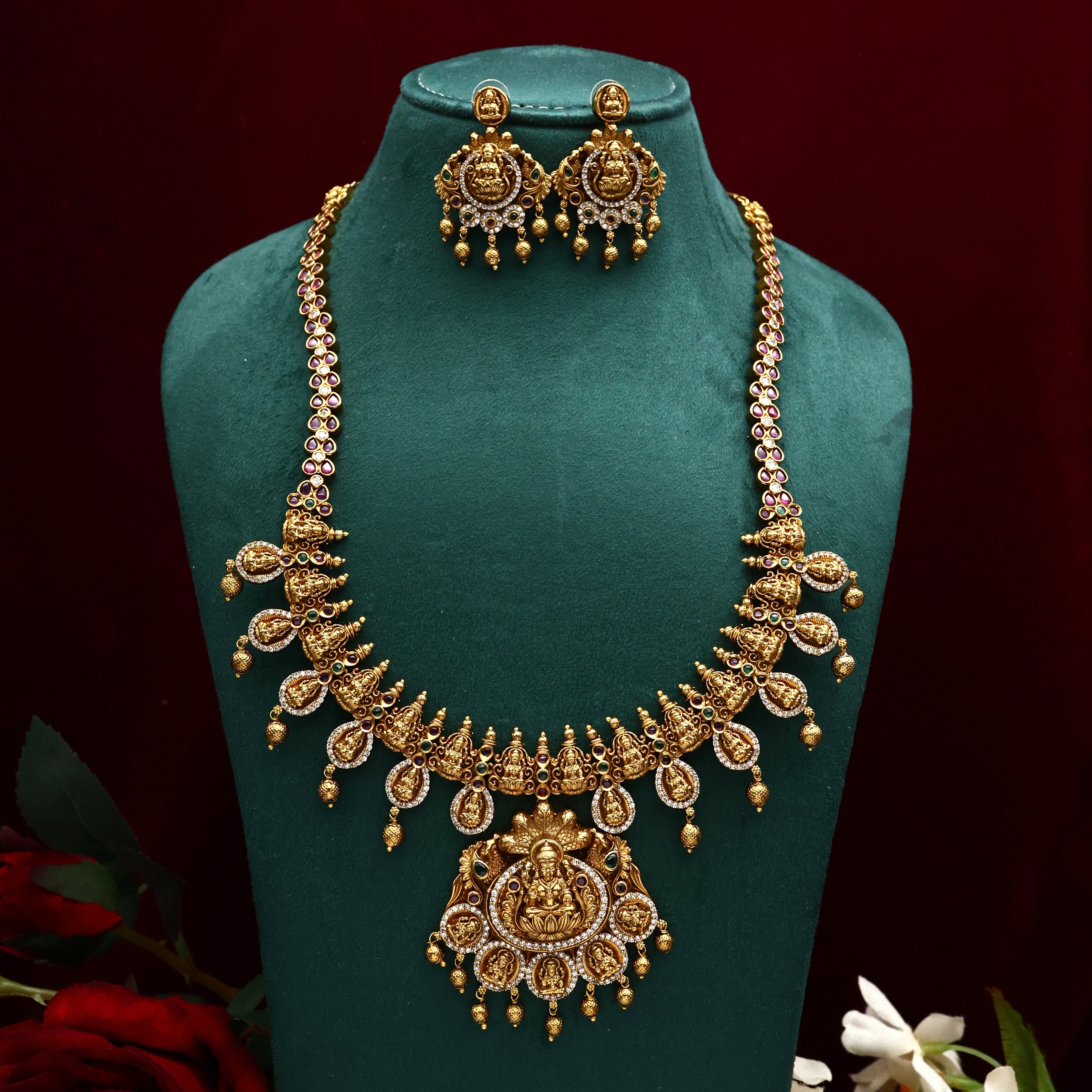 Antique Nagas AD Lakshmi Buttas Unique Bridal Haaram Set