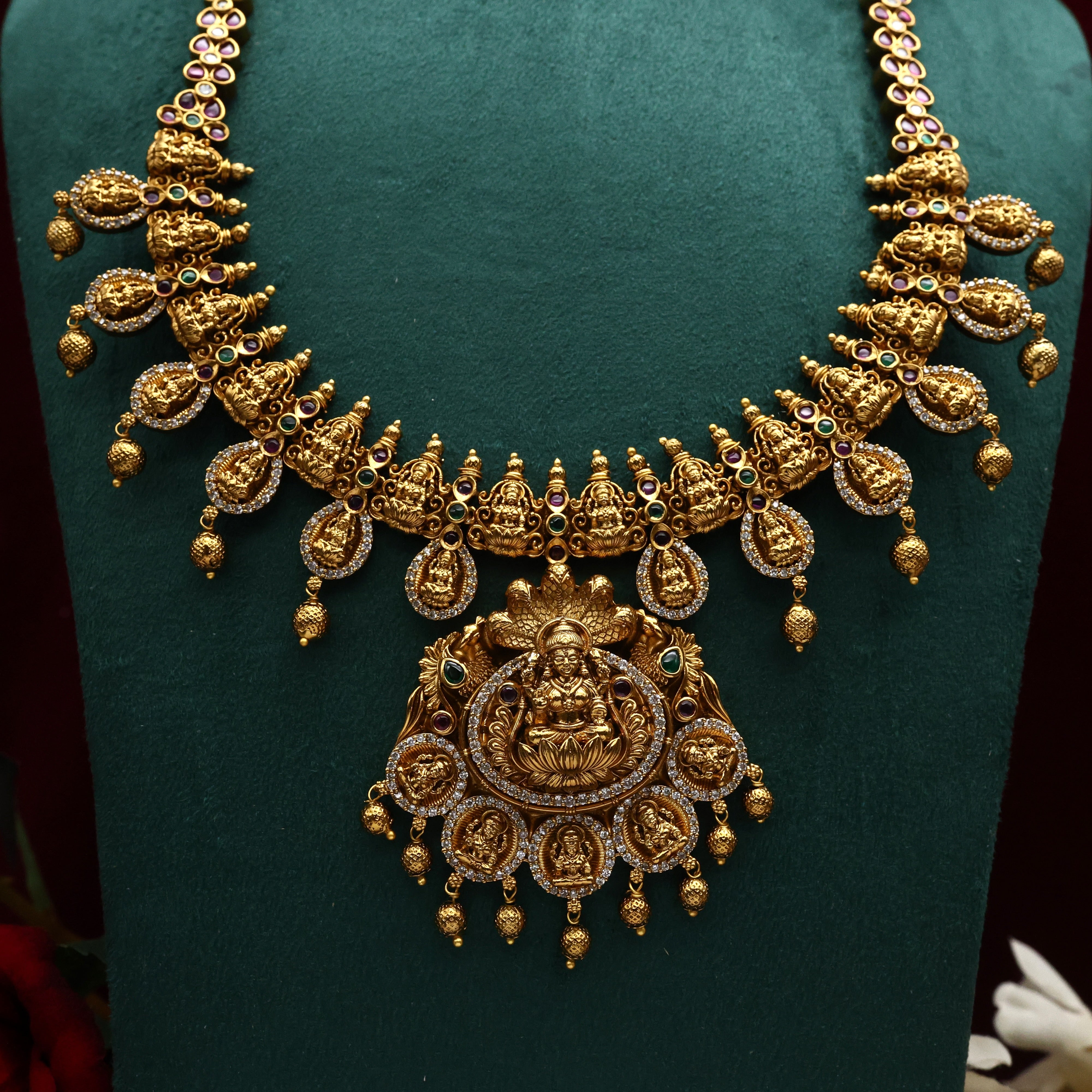 Antique Nagas AD Lakshmi Buttas Unique Bridal Haaram Set