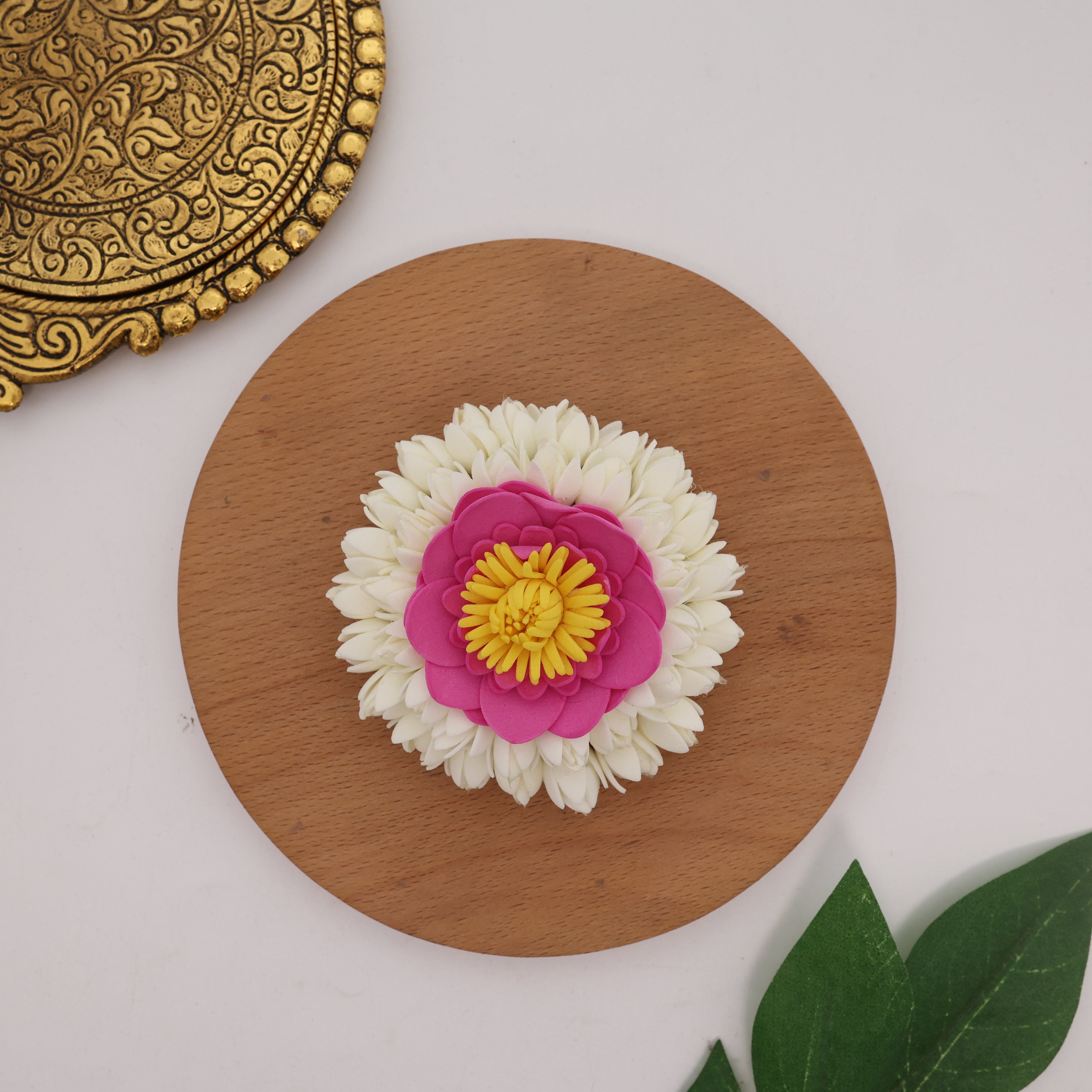 Handmade Foam Double Layer Bloomed Jasmine Round Lotus French Barette Hair Clip