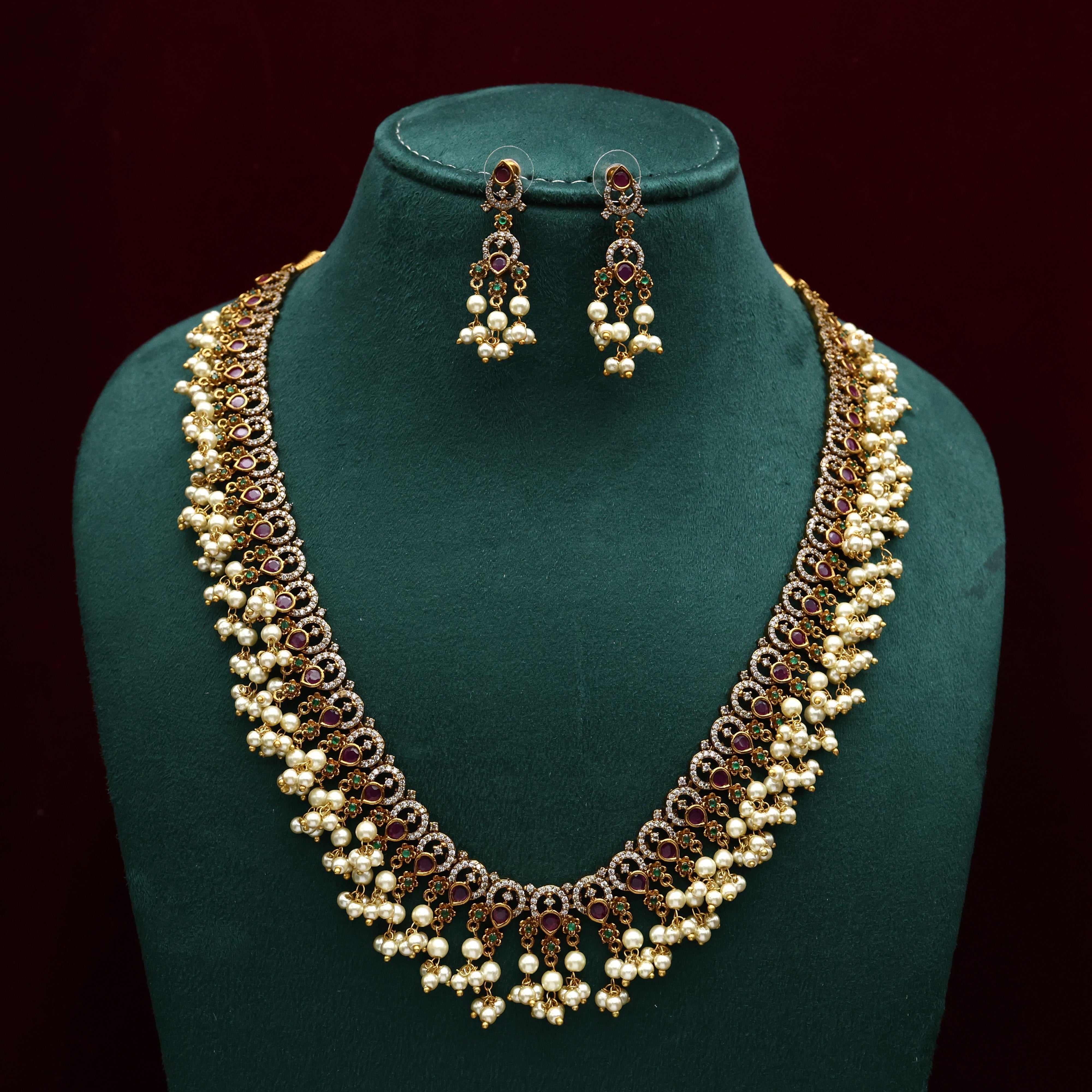 AD Designer Flower Buds Sleek Bridal Guttapusalu Haaram Set