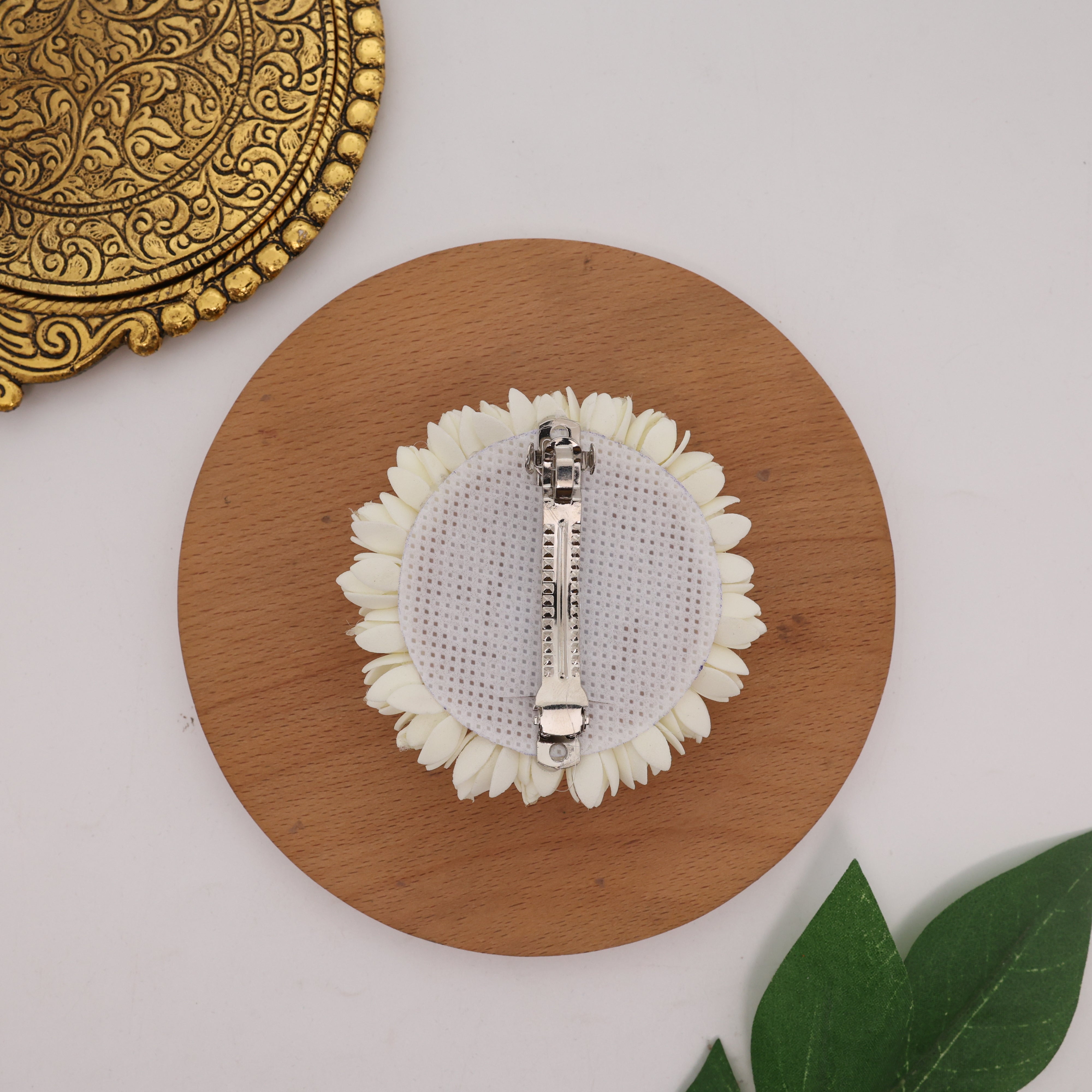 Handmade Foam Double Layer Bloomed Jasmine Round Lotus French Barette Hair Clip