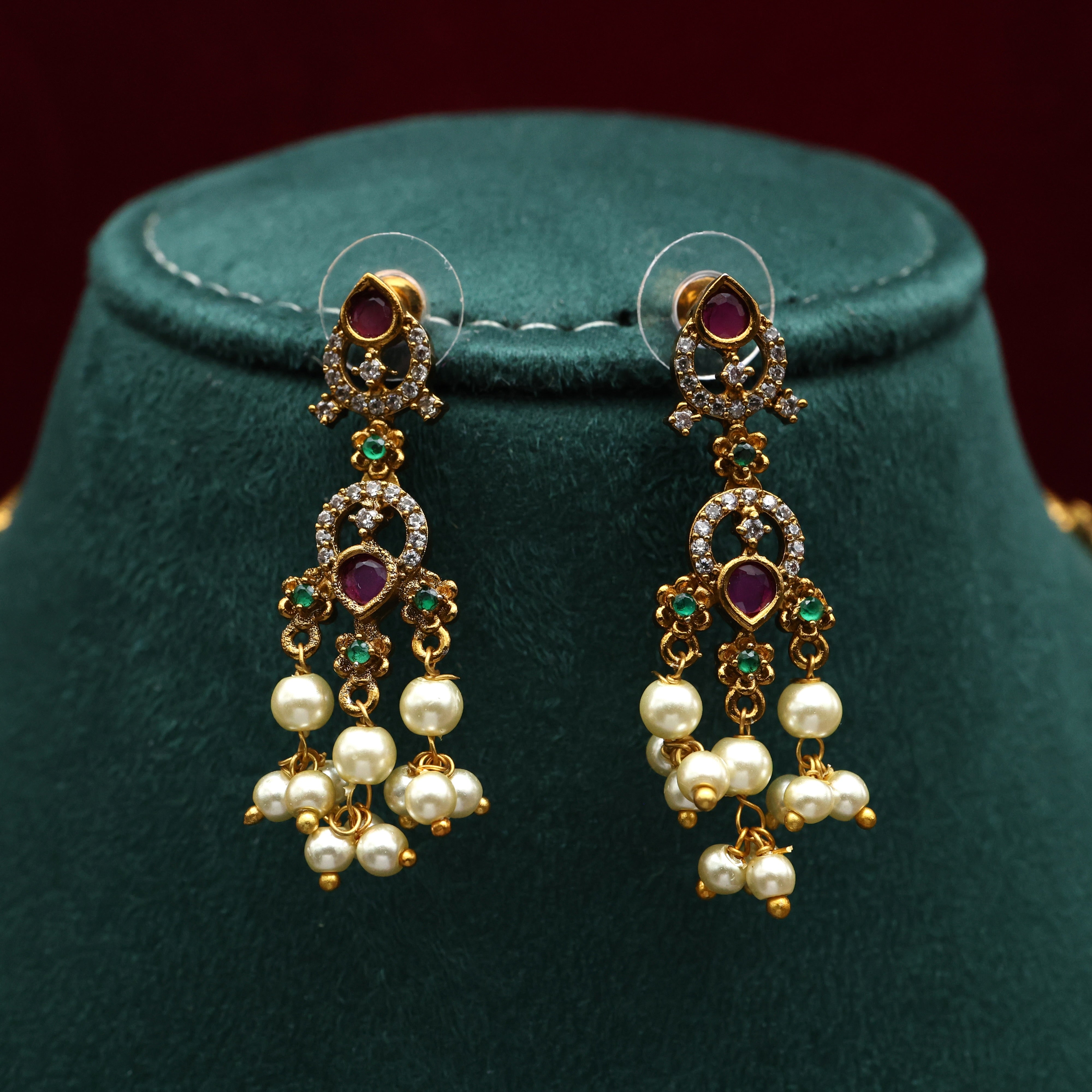 AD Designer Flower Buds Sleek Bridal Guttapusalu Haaram Set