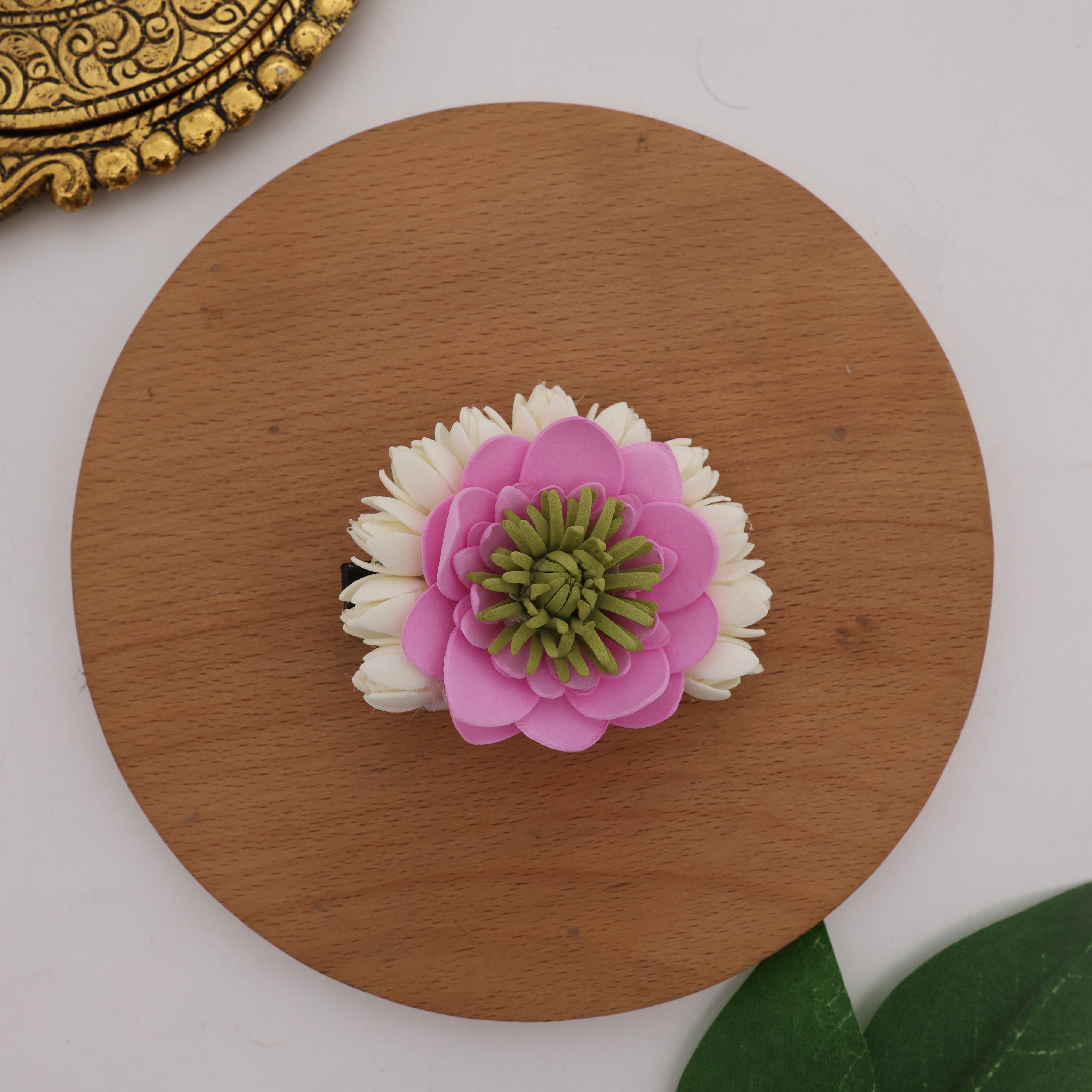 Handmade Foam Bloomed Jasmine Lotus Moon Shaped Alligator Hair Clip