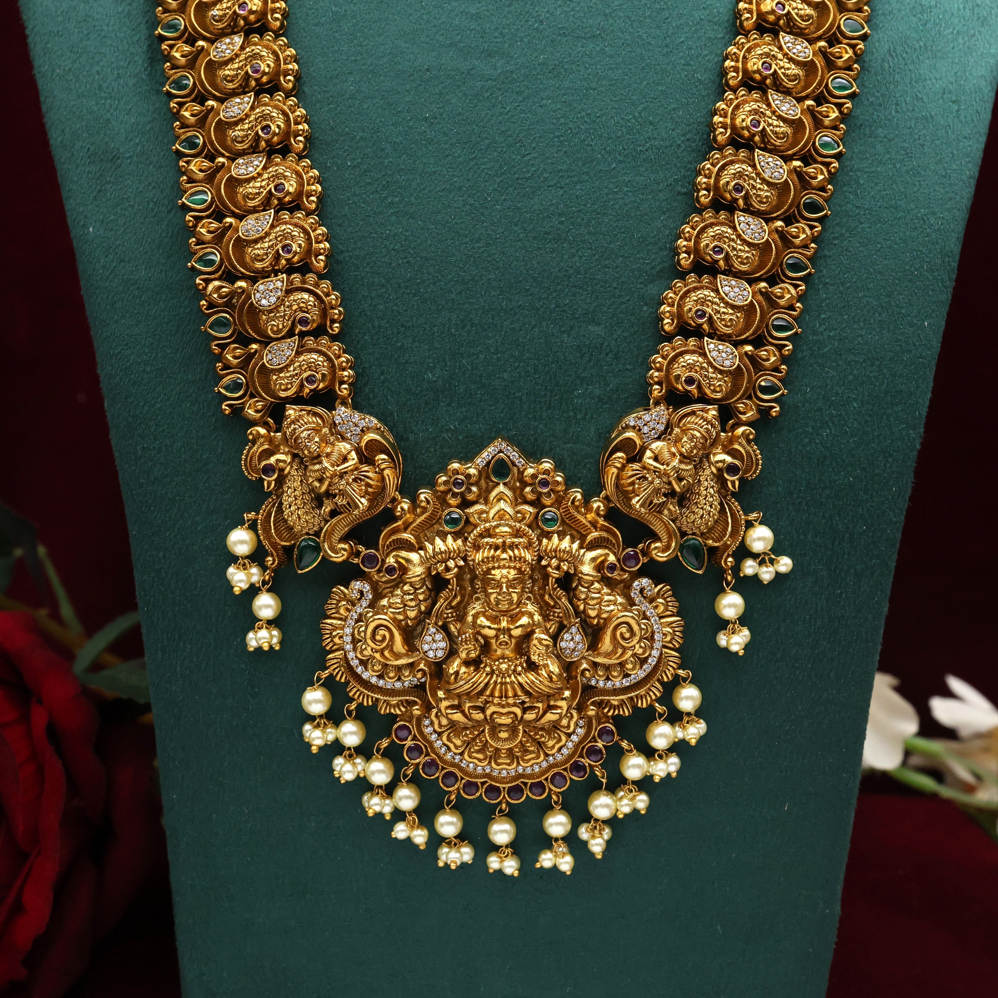 Antique Gold Heavy Nagas Work Mahalskhmi Devi Bridal Haaram Set