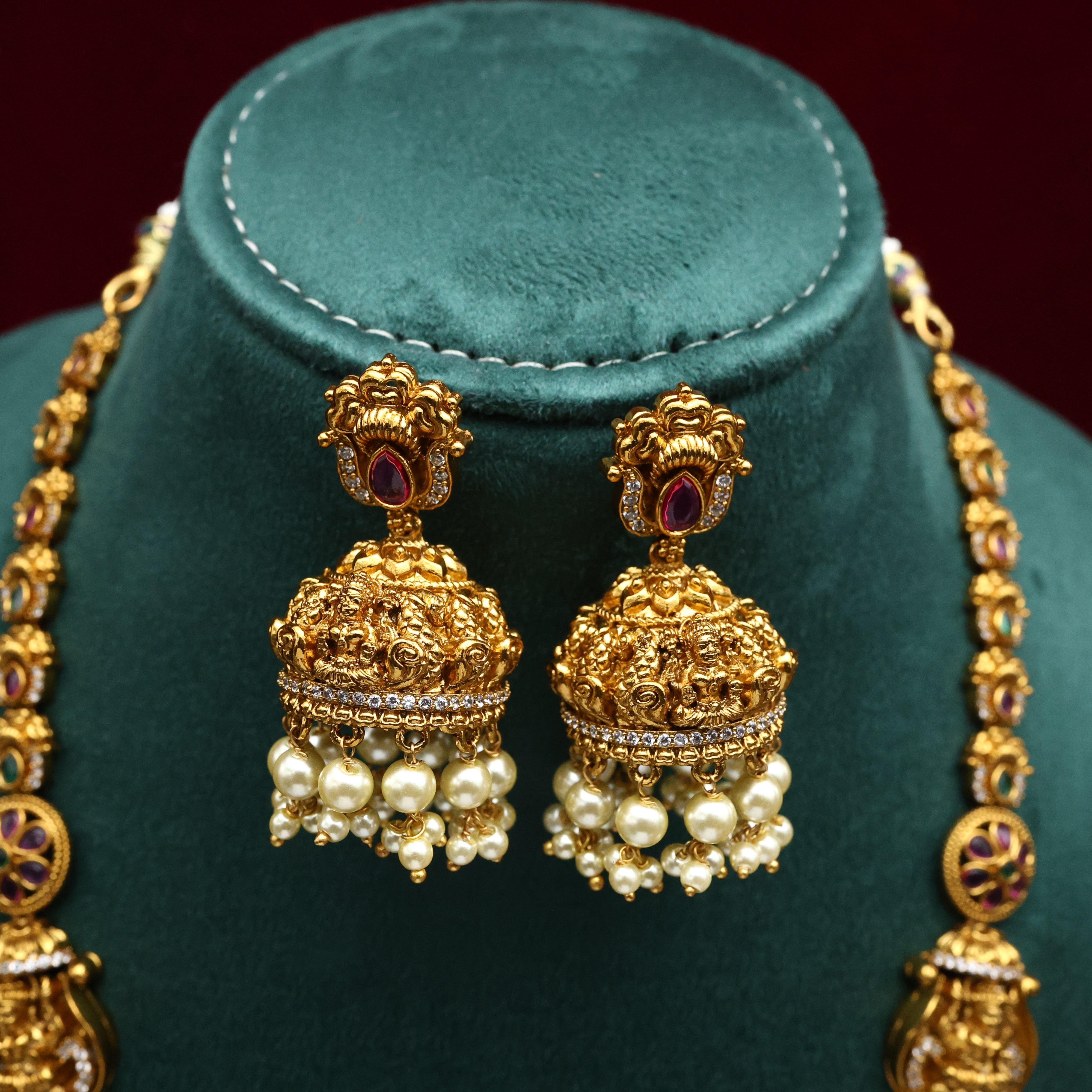 Antique Gold Heavy Nagas Work Mahalskhmi Devi Bridal Haaram Set