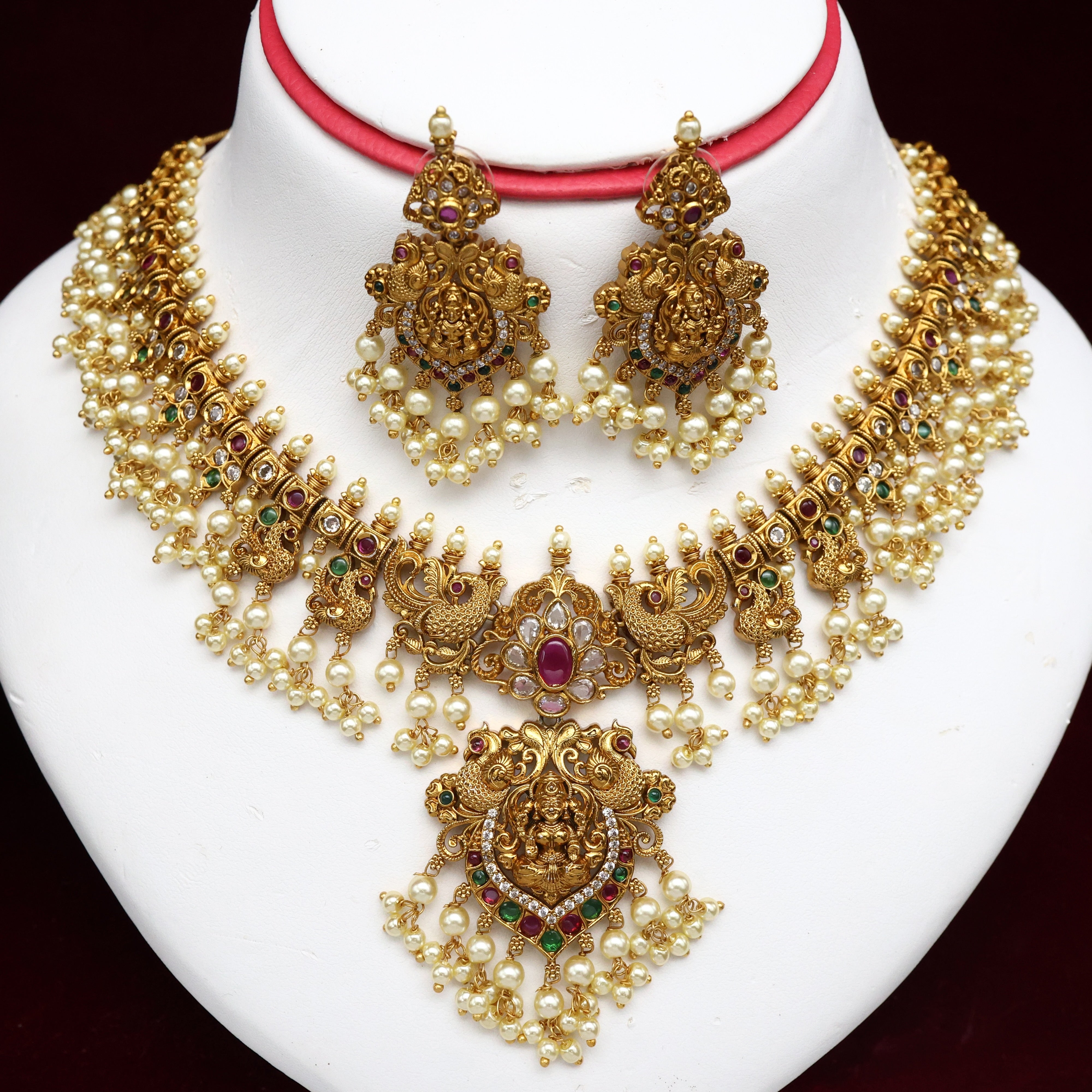 Antique Nagas Lakshmi Annam Bridal Guttapusalu Necklace Set