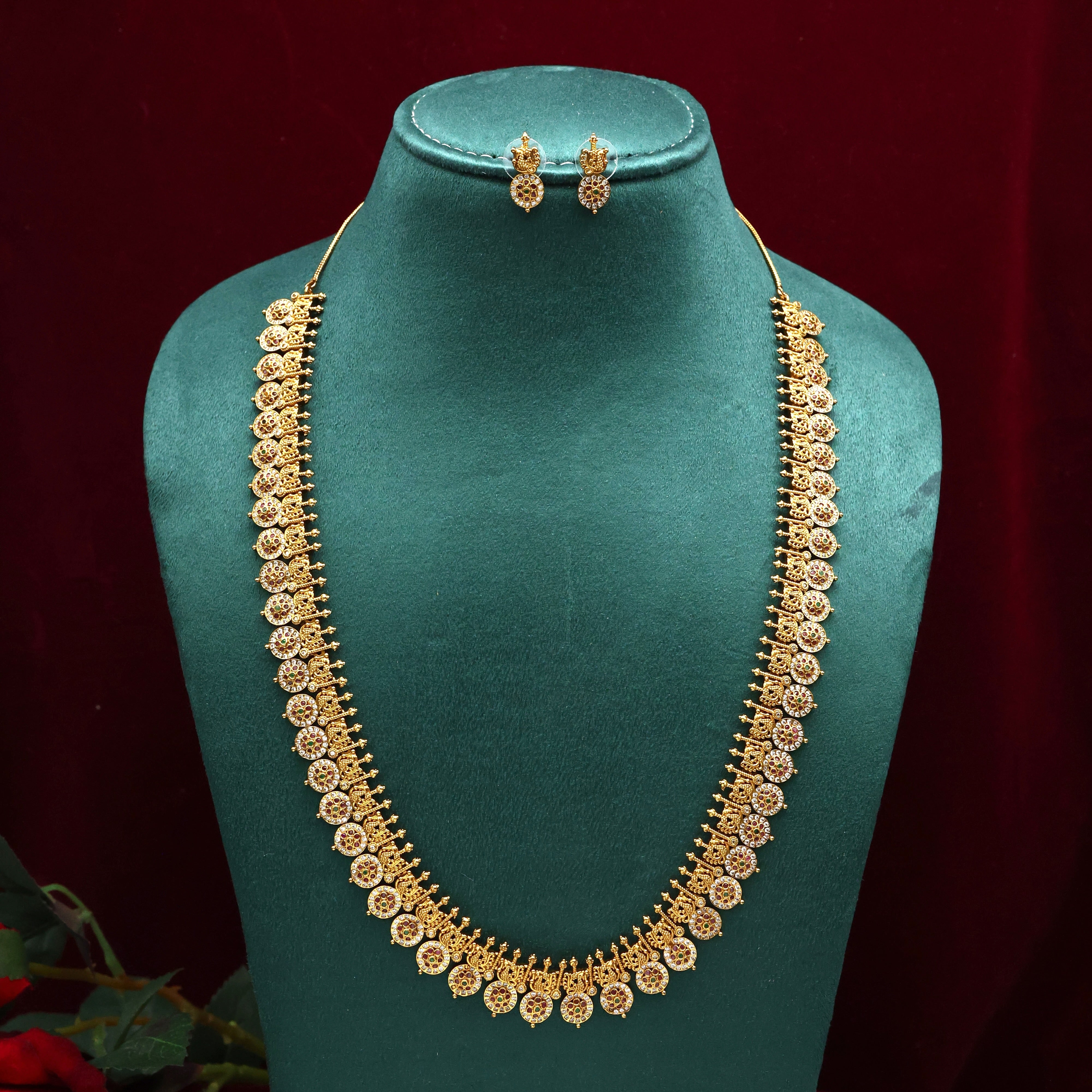 Antique Gold AD Small Flower Chakra Haaram Set