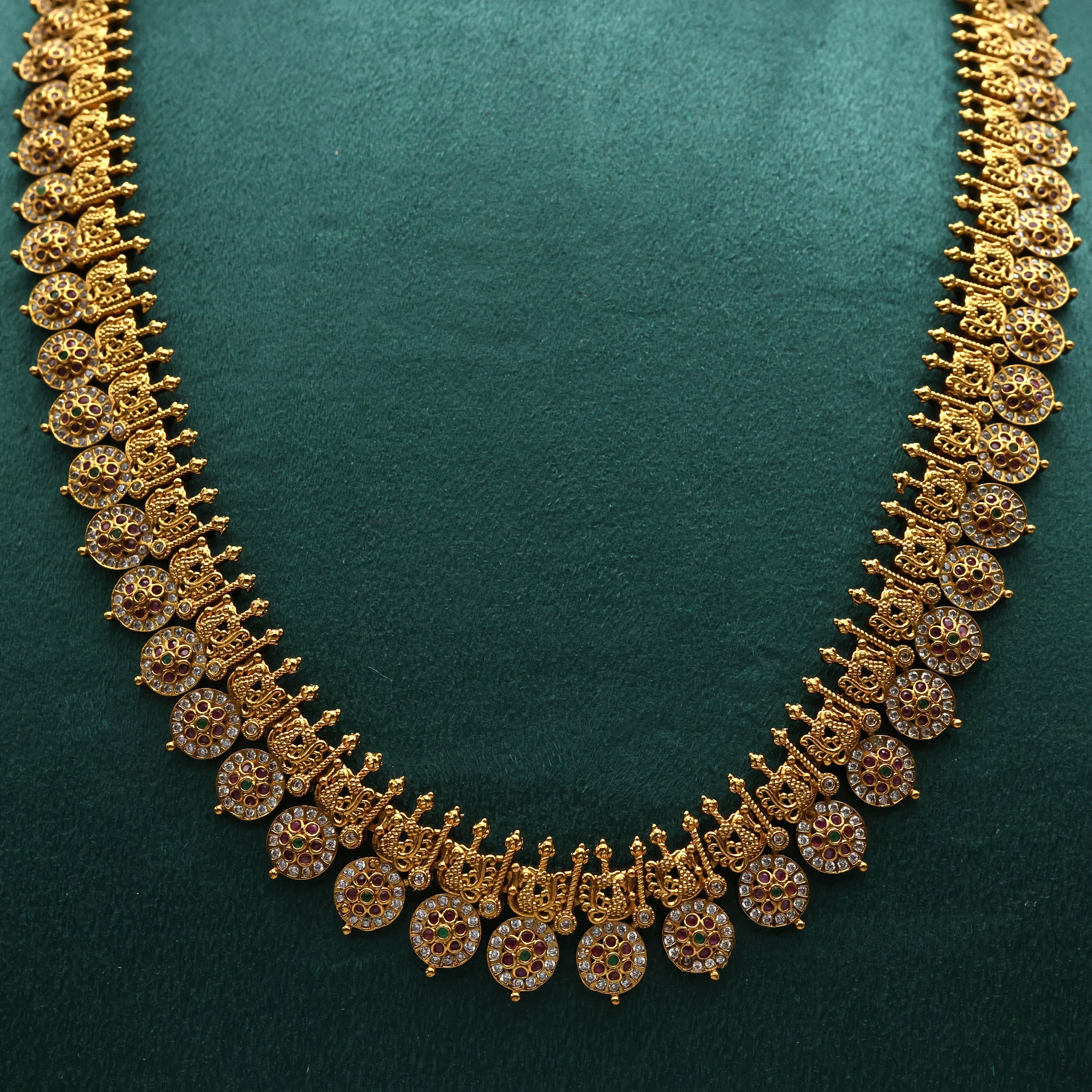 Antique Gold AD Small Flower Chakra Haaram Set