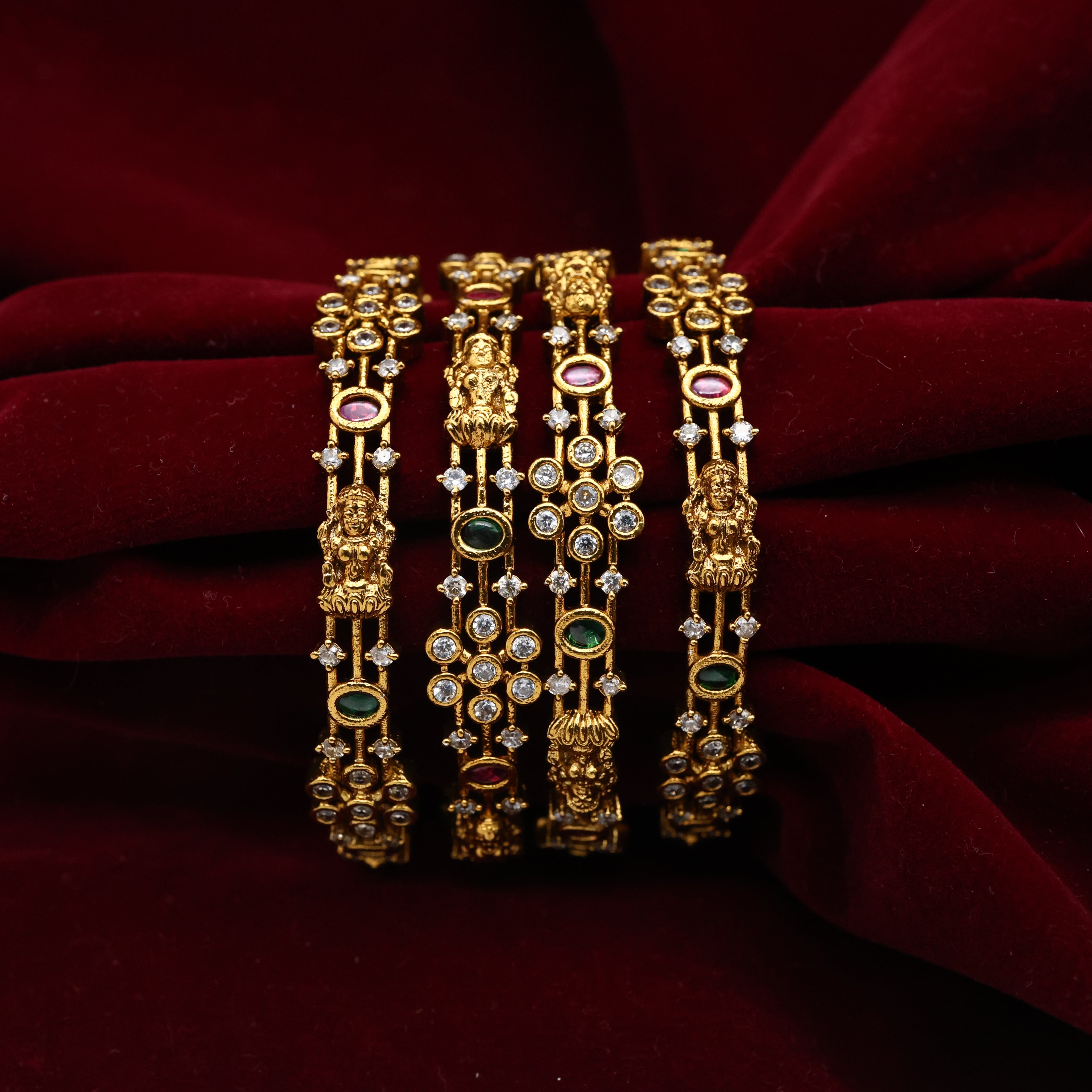 Diamond Look AD Flower Lakshmi Set of 4 Bangles