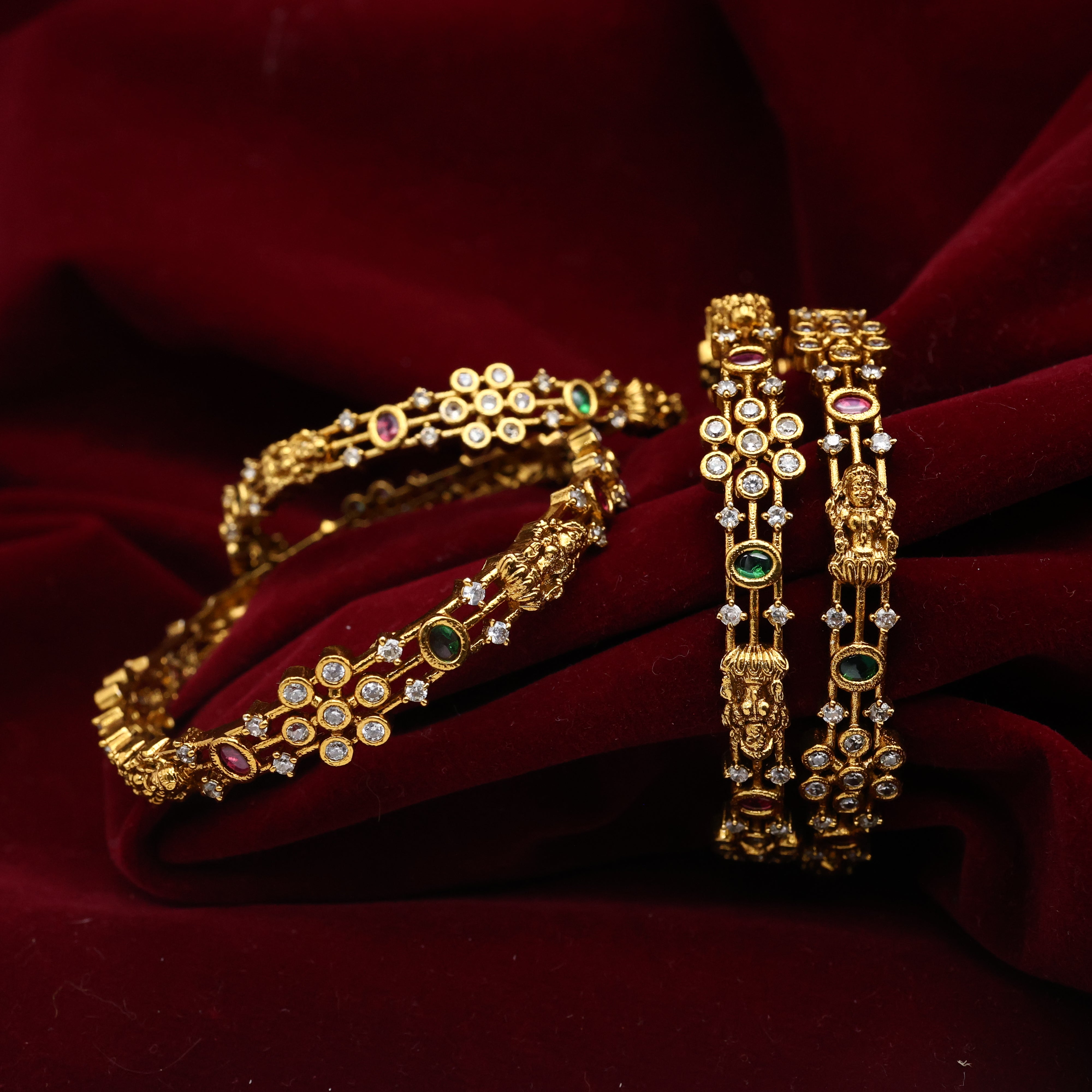 Diamond Look AD Flower Lakshmi Set of 4 Bangles
