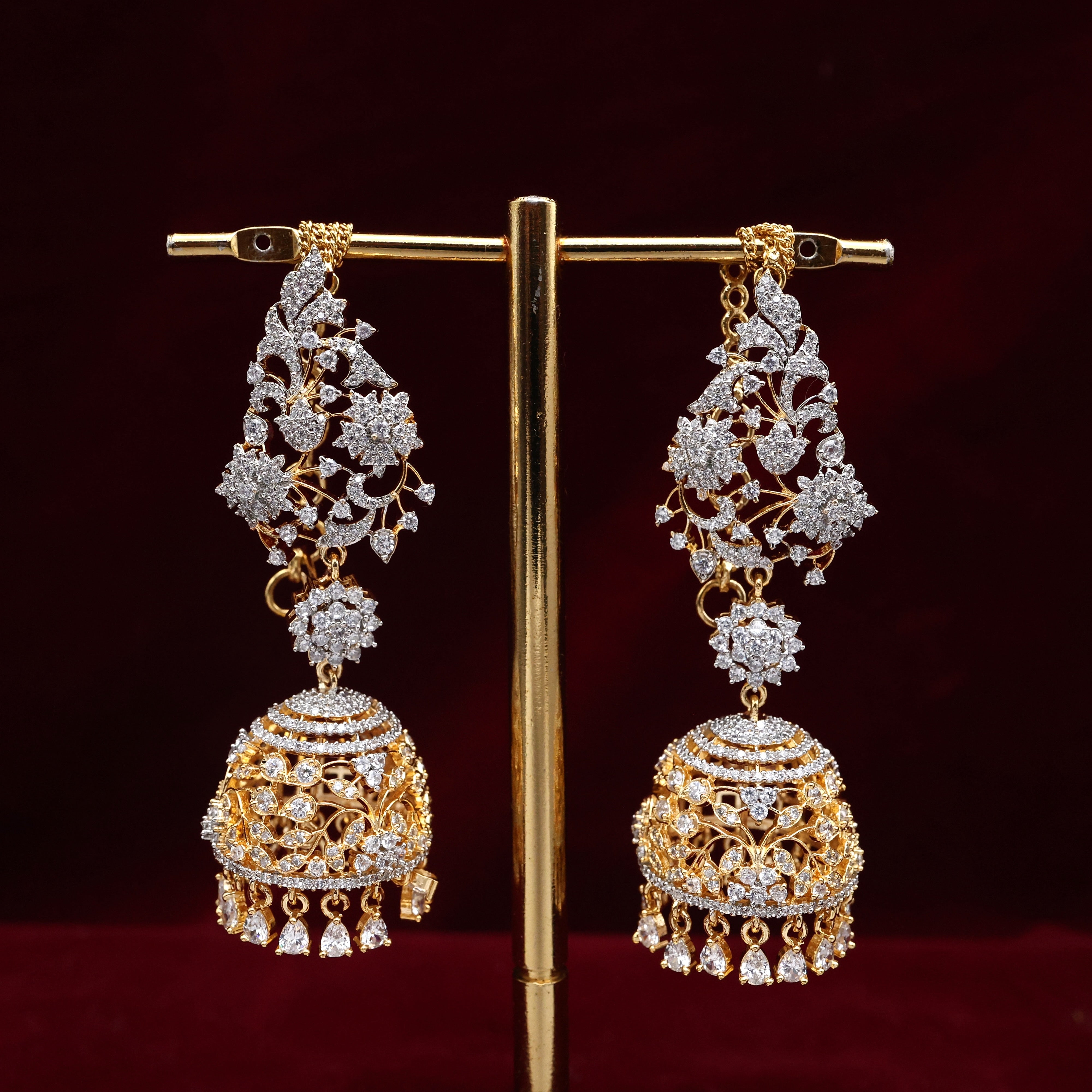 Diamond Look Actress Khushboo Inspired Floral Jhumkas with Straight Maatal
