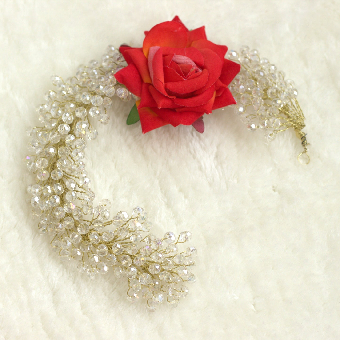 Flexible Crystal with Real Look Rose Artificial Hair Bun Flower Accessory