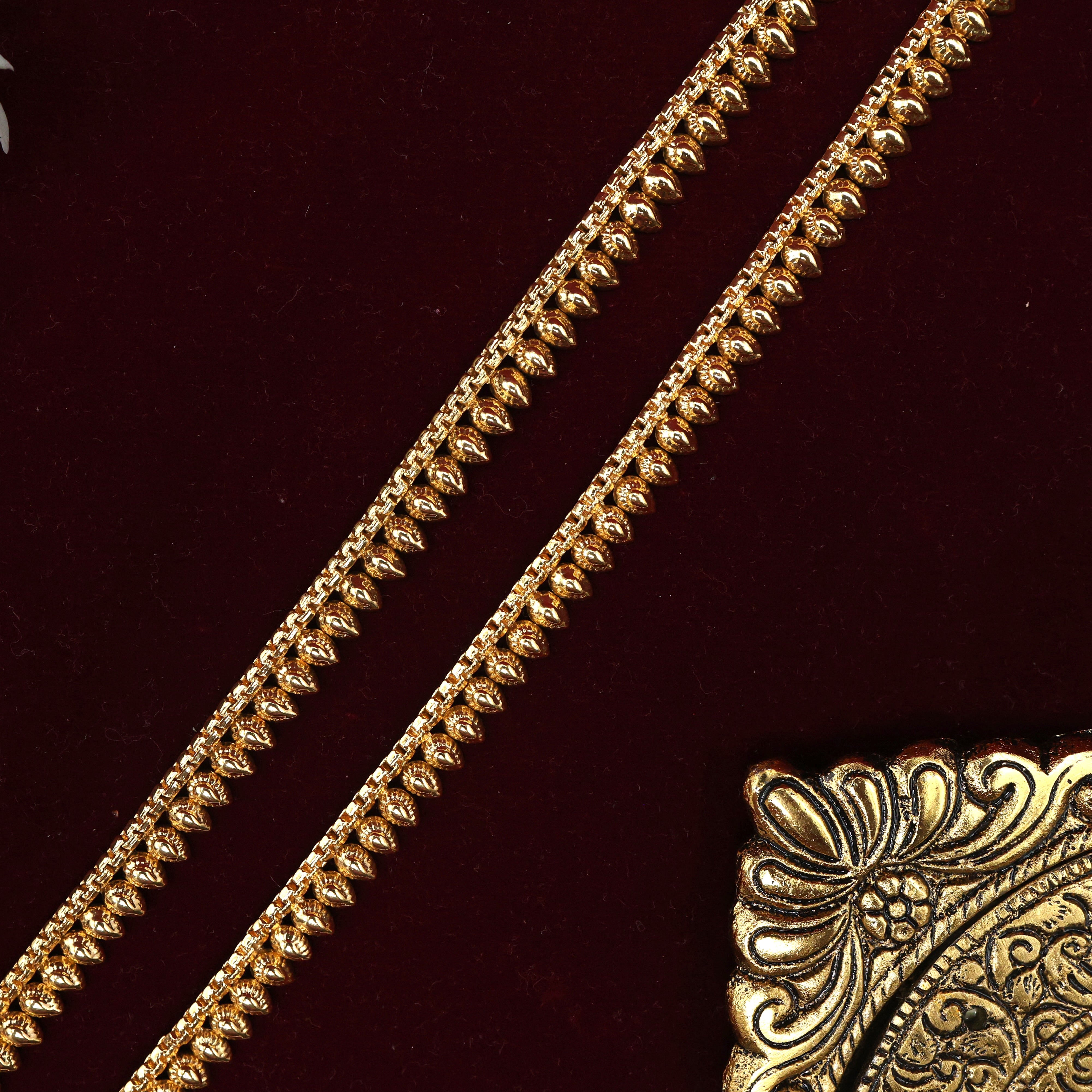 Real Gold Look Thilak Drops Anklets For Women - 10.5 Inches