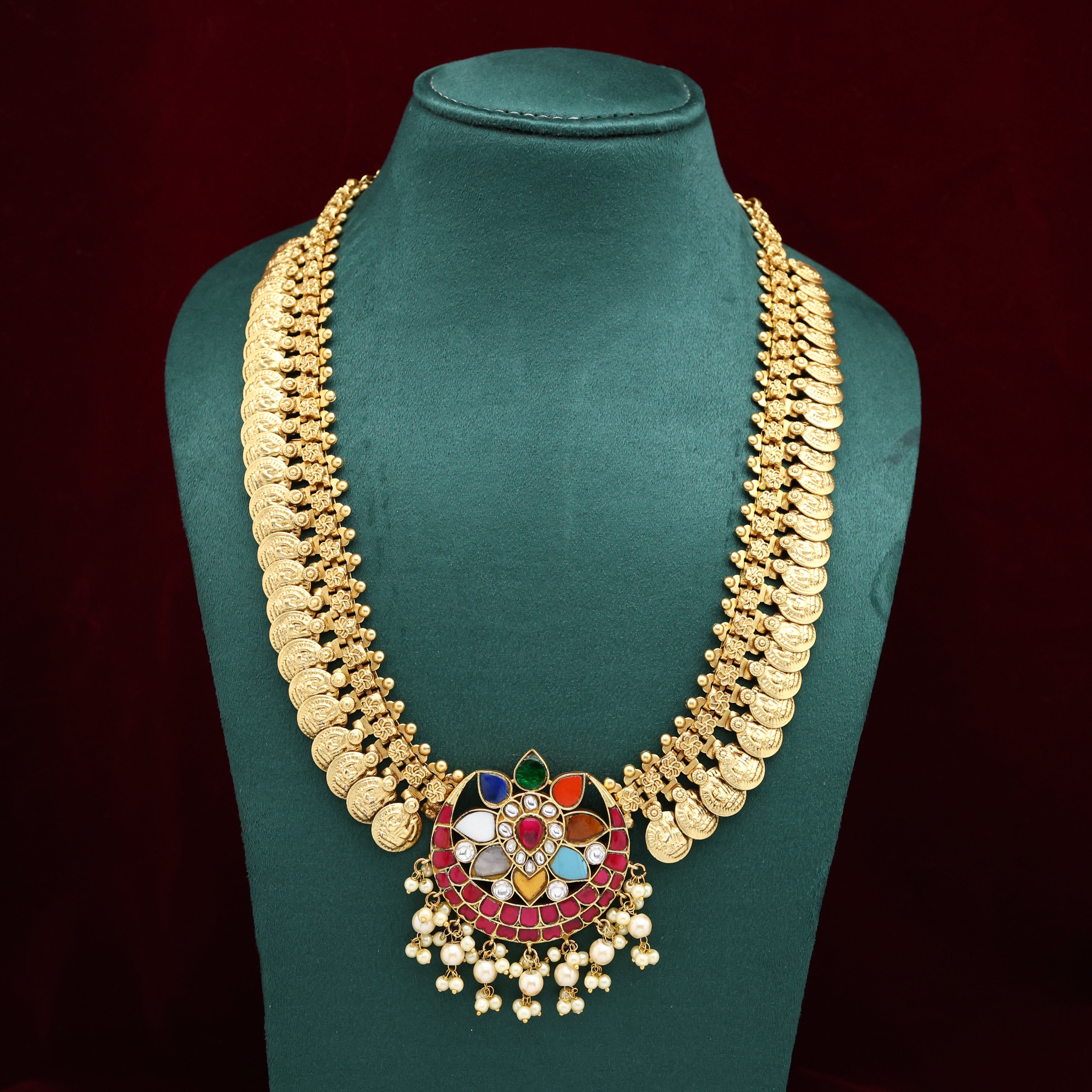 Nagasi Lakshmi Coins Jadau Kundan Chaand Pendant Haaram