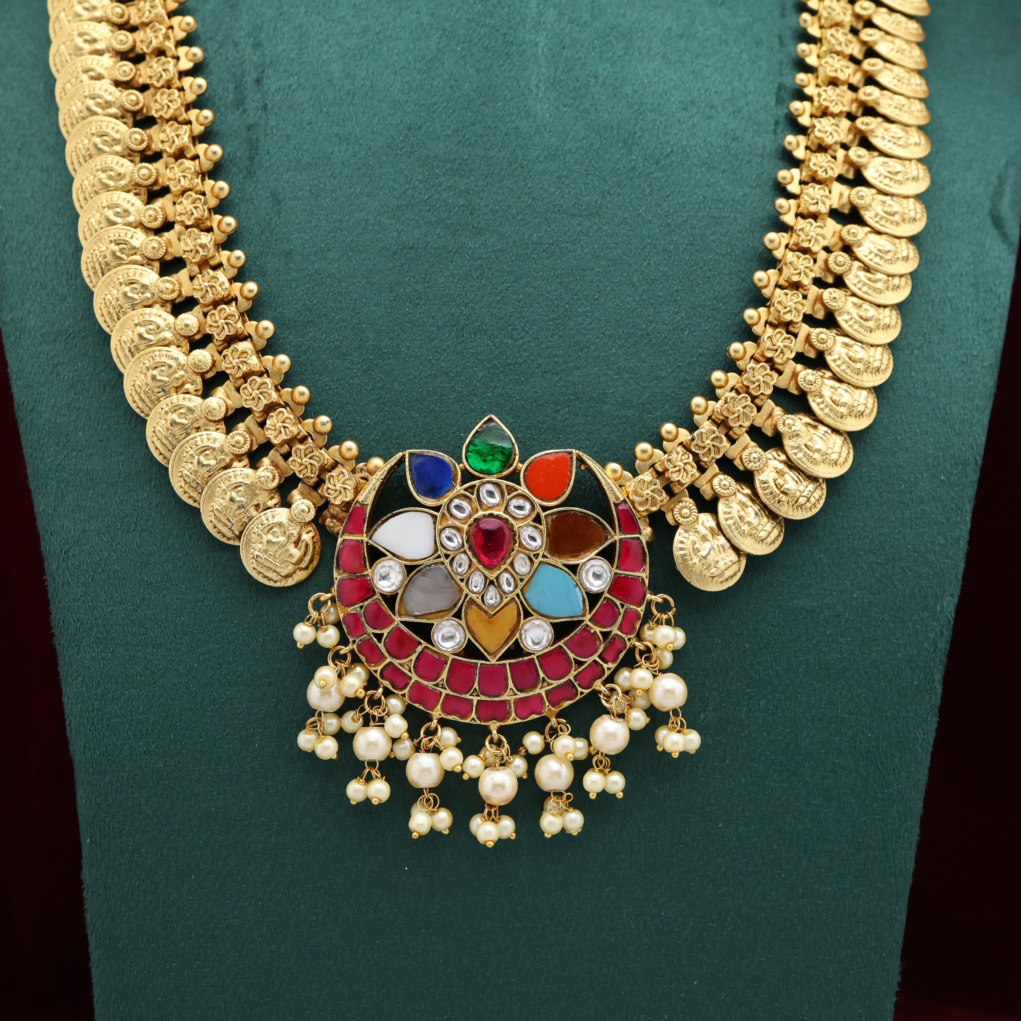 Nagasi Lakshmi Coins Jadau Kundan Chaand Pendant Haaram