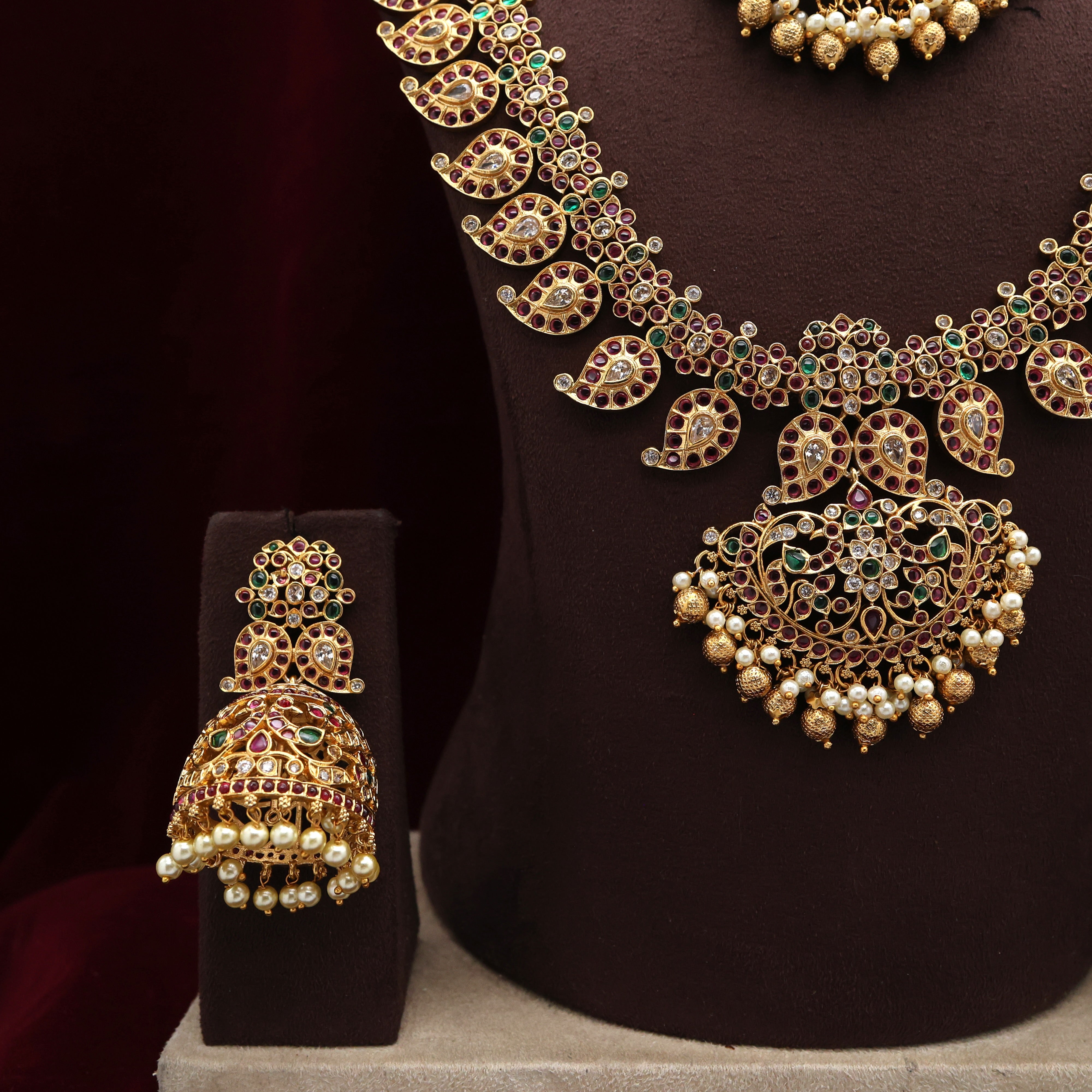 Premium Kemp Kundan Mango Rettapakshi Semi Bridal Combo